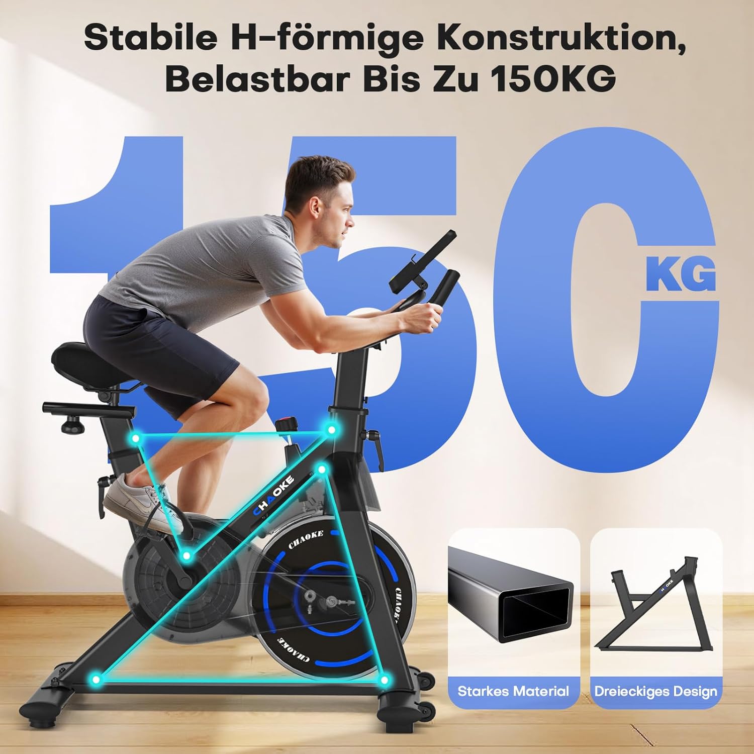 Thumbnail 5 de [UPGRADE] CHAOKE Heimtrainer Fahrrad mit App, leiser Magnetsystem-Widerstand und LCD-Display (bis 150 kg)