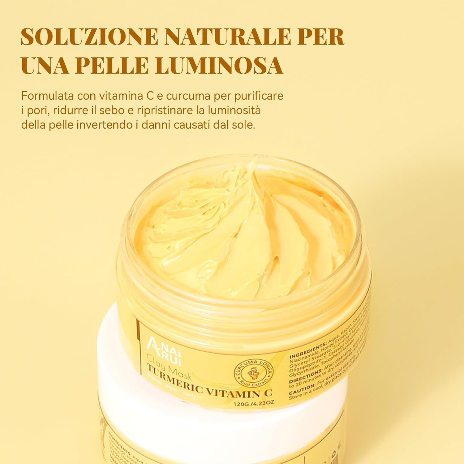 Thumbnail 3 de ANAiRUi Maschera all’argilla con Vitamina C e Curcuma per acne e macchie scure, 120 g
