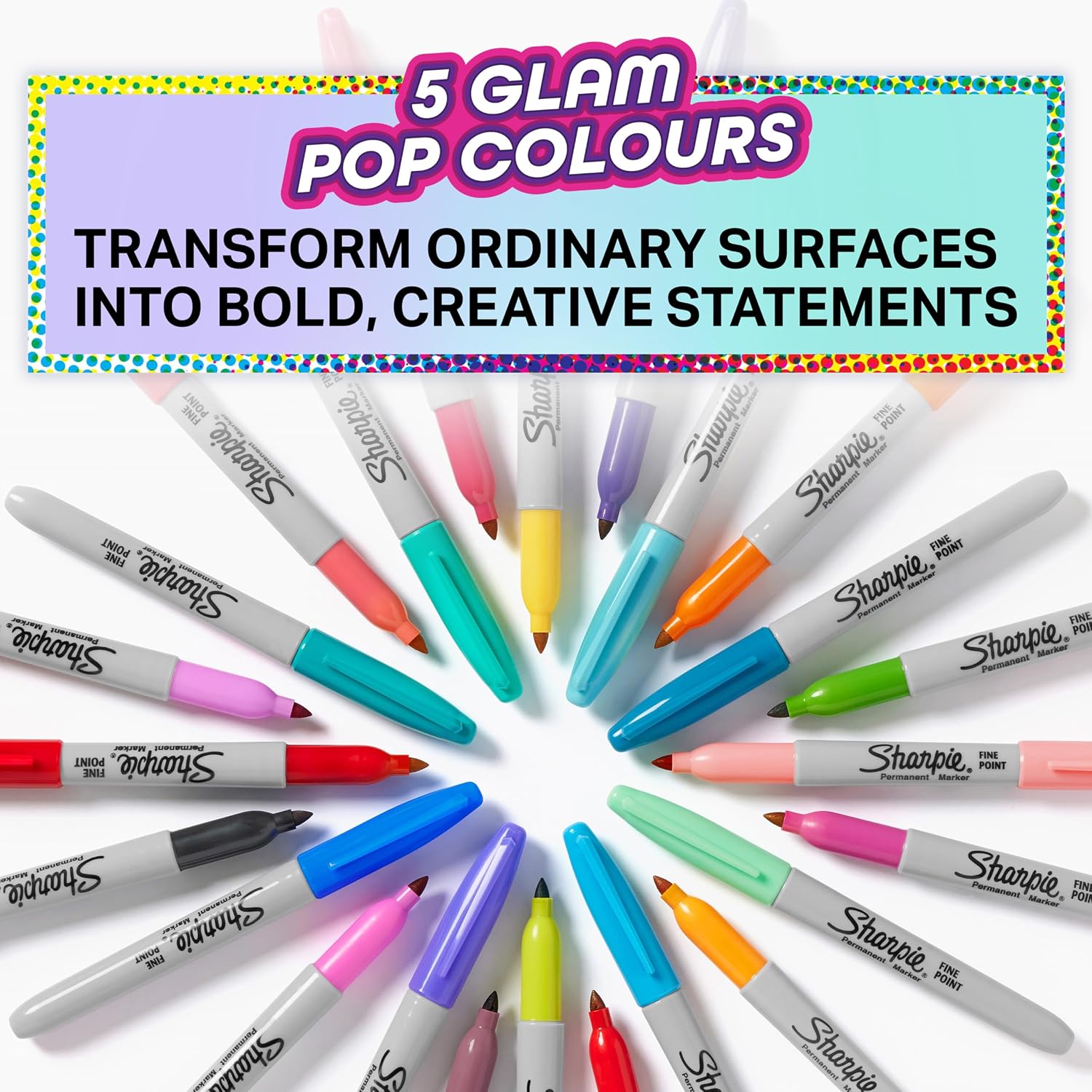 Detalle de Sharpie Glam Pop Permanent Markers (Fine Point) – Assorted Vibrant Colours, 5 Pack