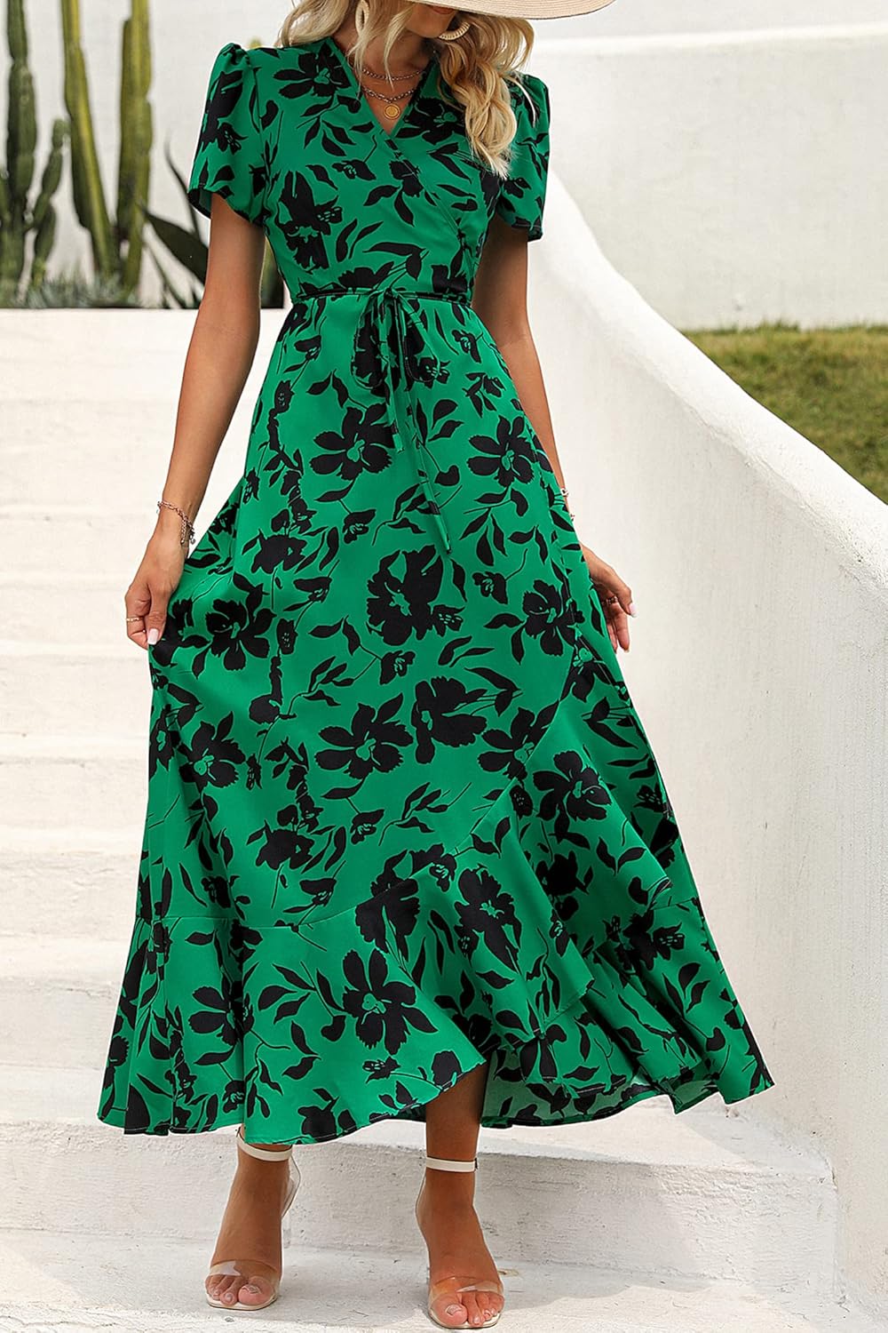 Thumbnail 5 de PRETTYGARDEN Women's Boho Floral Maxi Dress with Wrap V-Neck