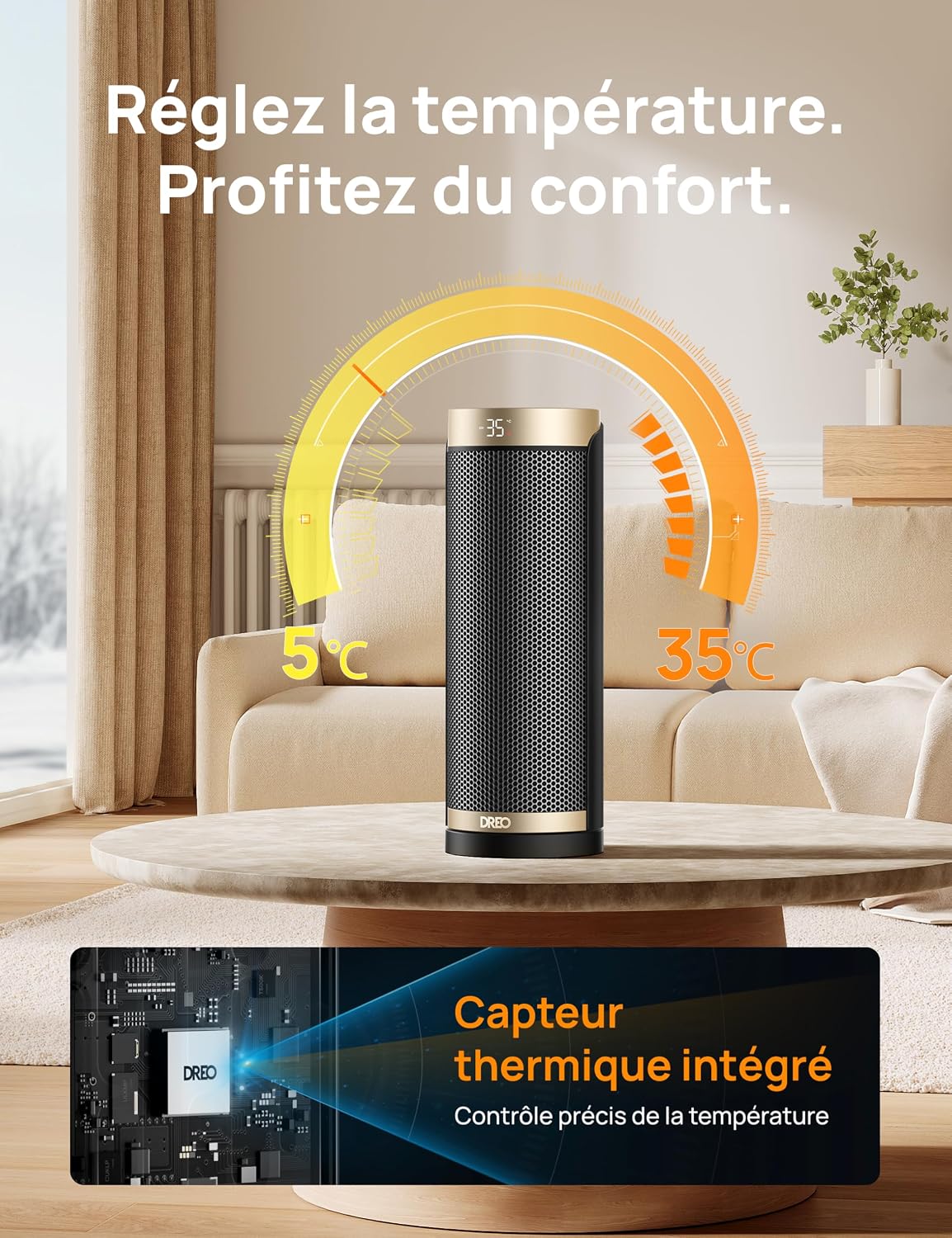 Detalle 2 de DREO Solaris Slim H3 chauffage d'appoint céramique 1800 W