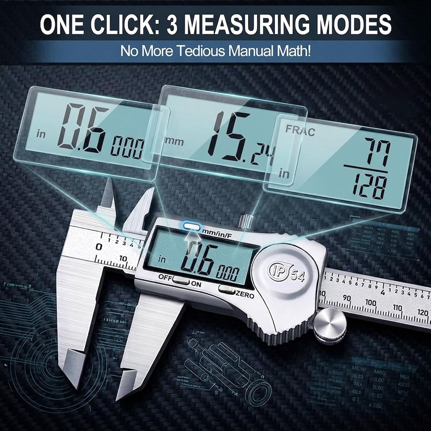 Detalle 2 de Kynup Digital Caliper (6 Inch) with Large LCD, IP54 Splash Proof, Inch/Metric Fraction Switch