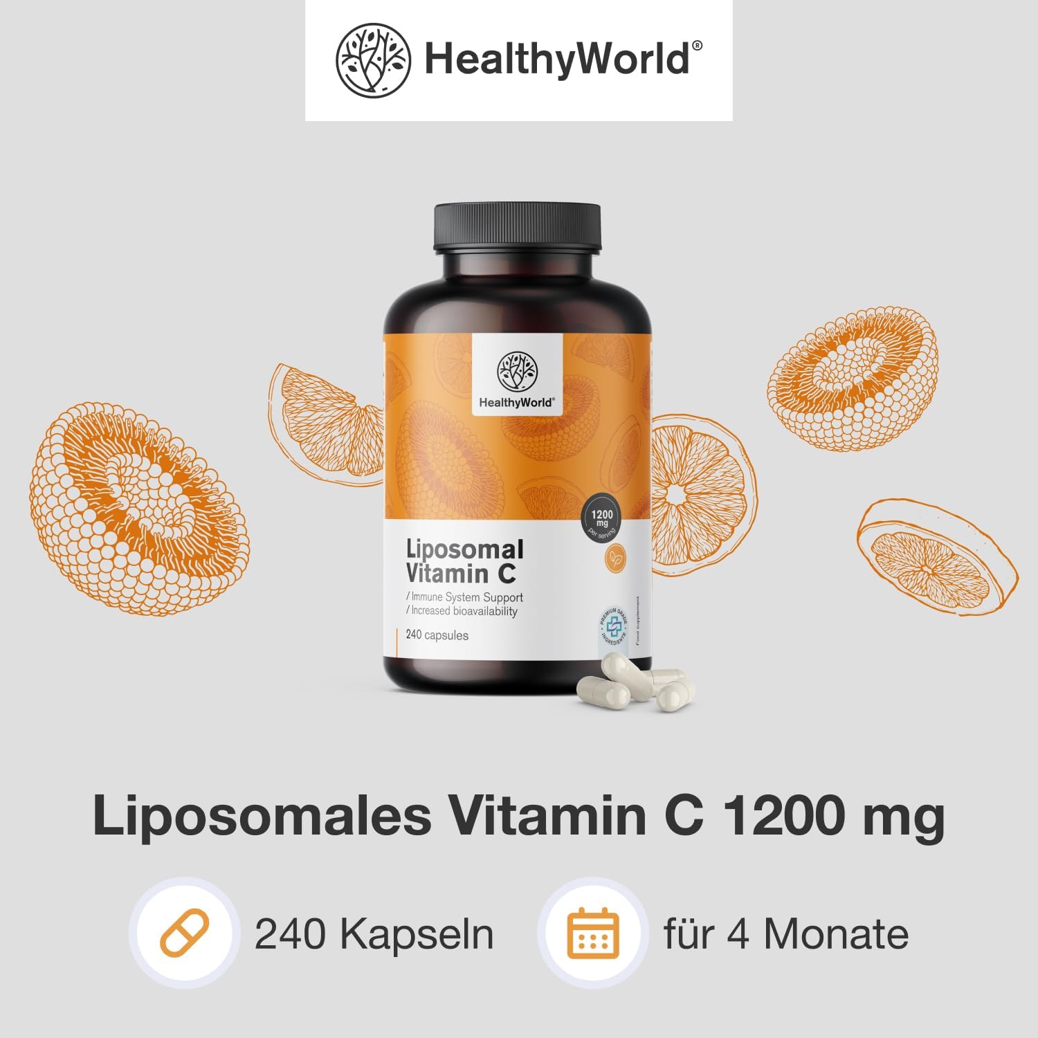 Thumbnail 3 de HealthyWorld Liposomales Vitamin C – 240 Pflanzenkapseln (1200 mg/Tag) mit Hagebutte & Sonnenblumen-Phospholipiden