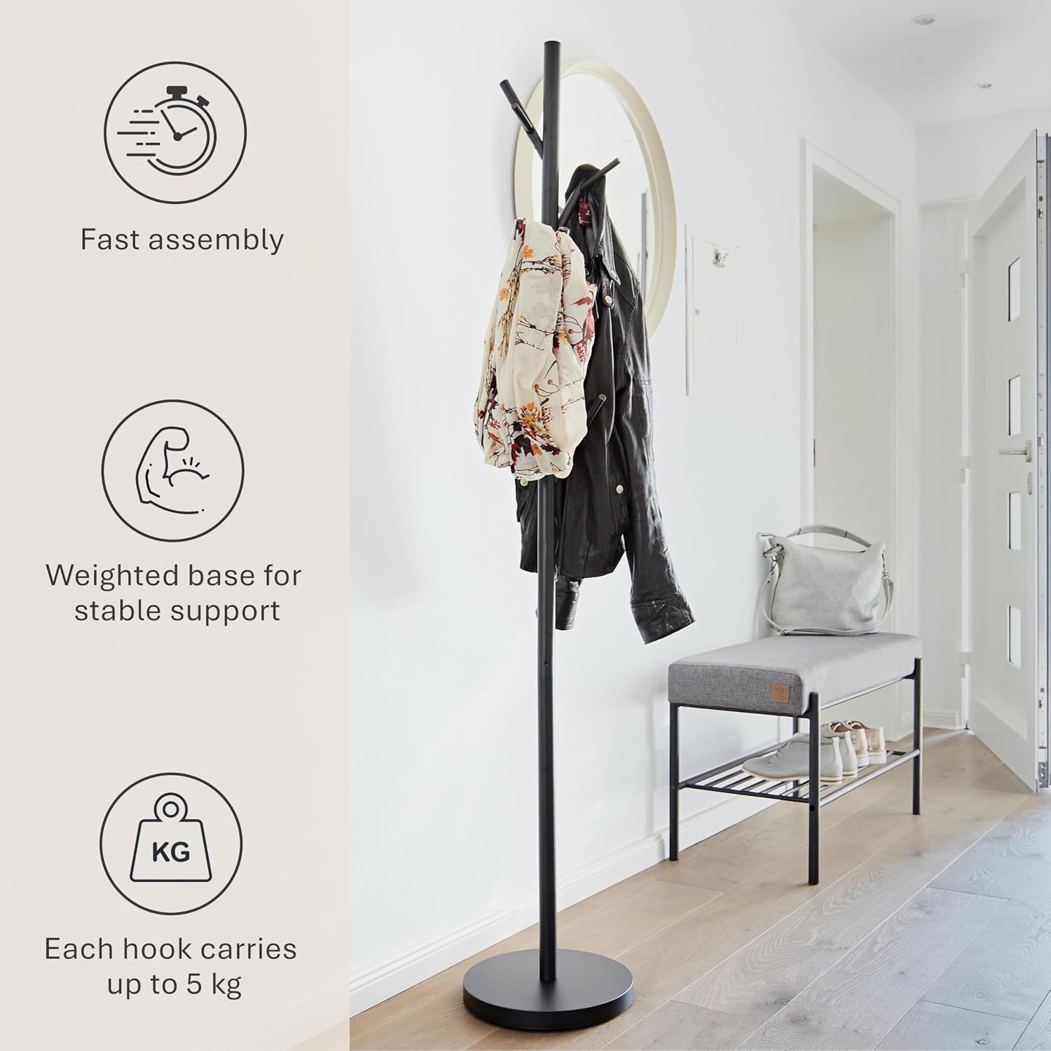 Detalle 2 de LOVE !T STORE !T Loft Metal Coat Stand, 170 cm, Matt Black, 15 Hooks