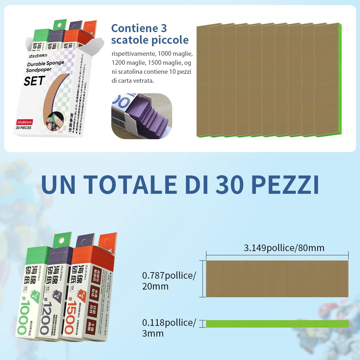 Detalle 2 de stedi Spugna abrasiva per modellismo 3 mm, 30 fogli 🎨