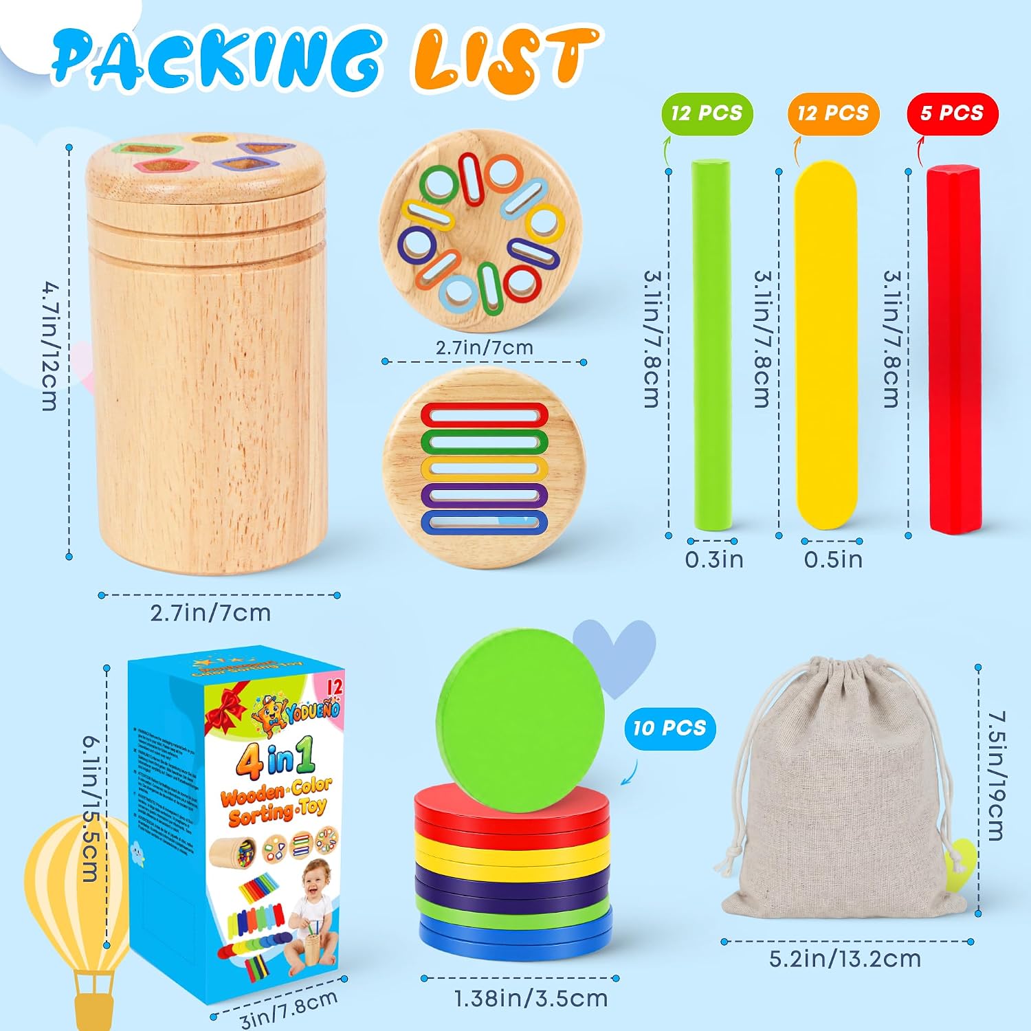 Thumbnail 6 de Montessori 4-in-1 Wooden Colour Sorting Toys for 1–3 Year Olds
