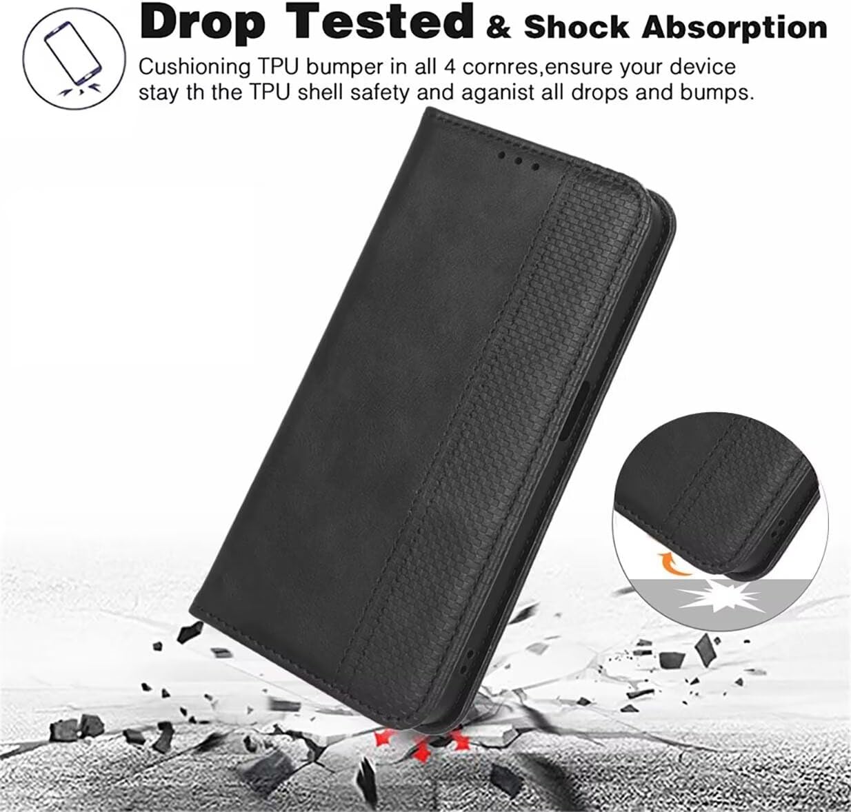 Detalle 2 de UPLAI Wallet Case for Motorola Edge 50 Neo / Moto ThinkPhone 25 – Premium Leather, Magnetic Closure, Slim Kickstand