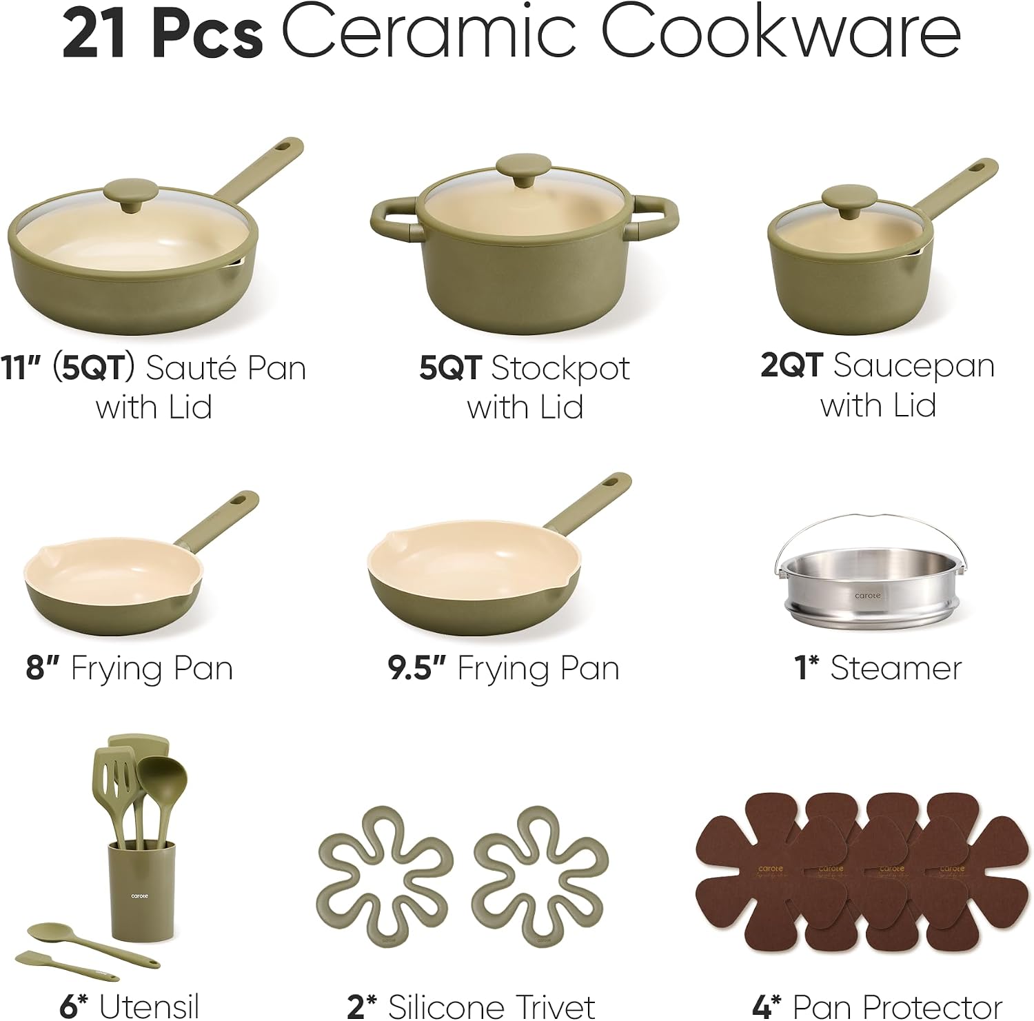 Detalle 2 de CAROTE 21pcs Nonstick Ceramic Cookware Set – Induction Ready, PFAS/PTFE Free