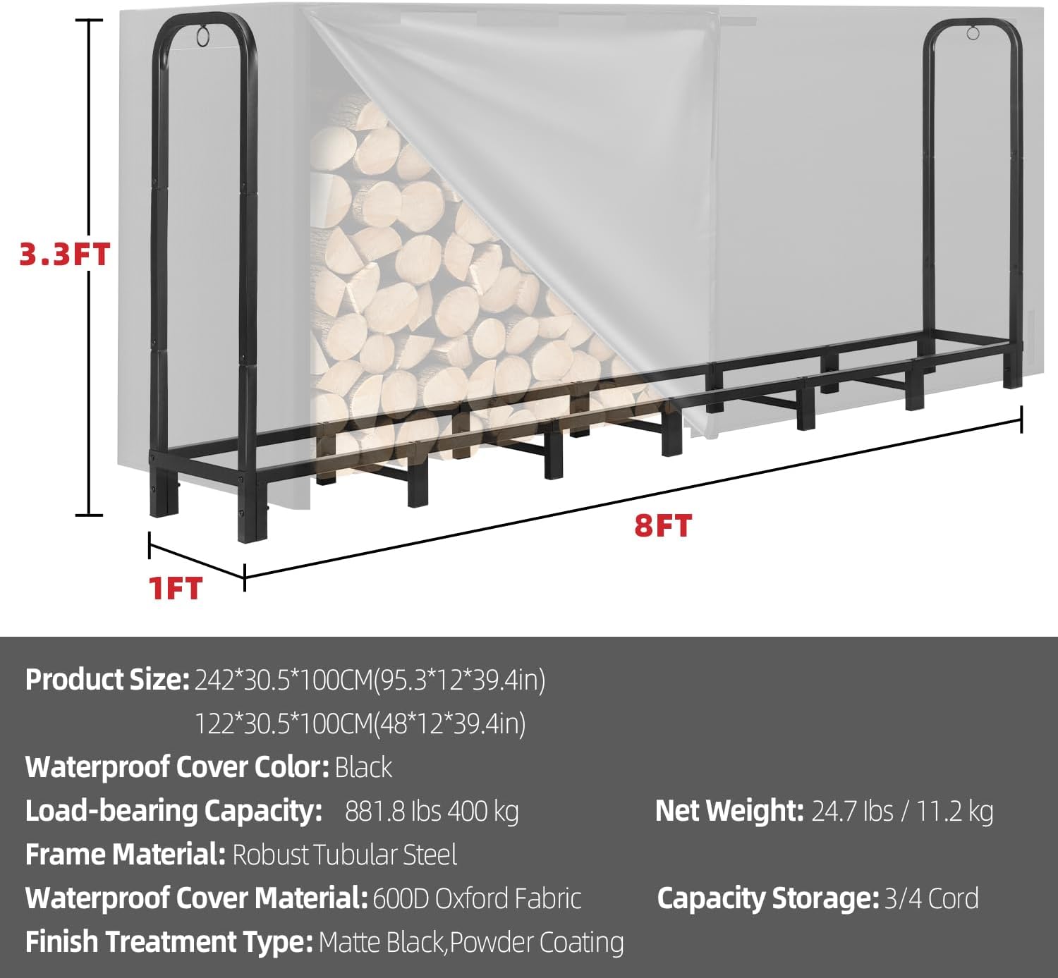 Detalle de Kendane 8FT firewood log rack with cover
