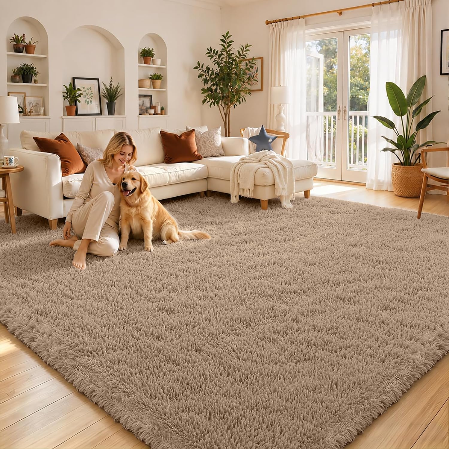 Detalle de 8x10 Beige Shaggy Area Rug 🛋