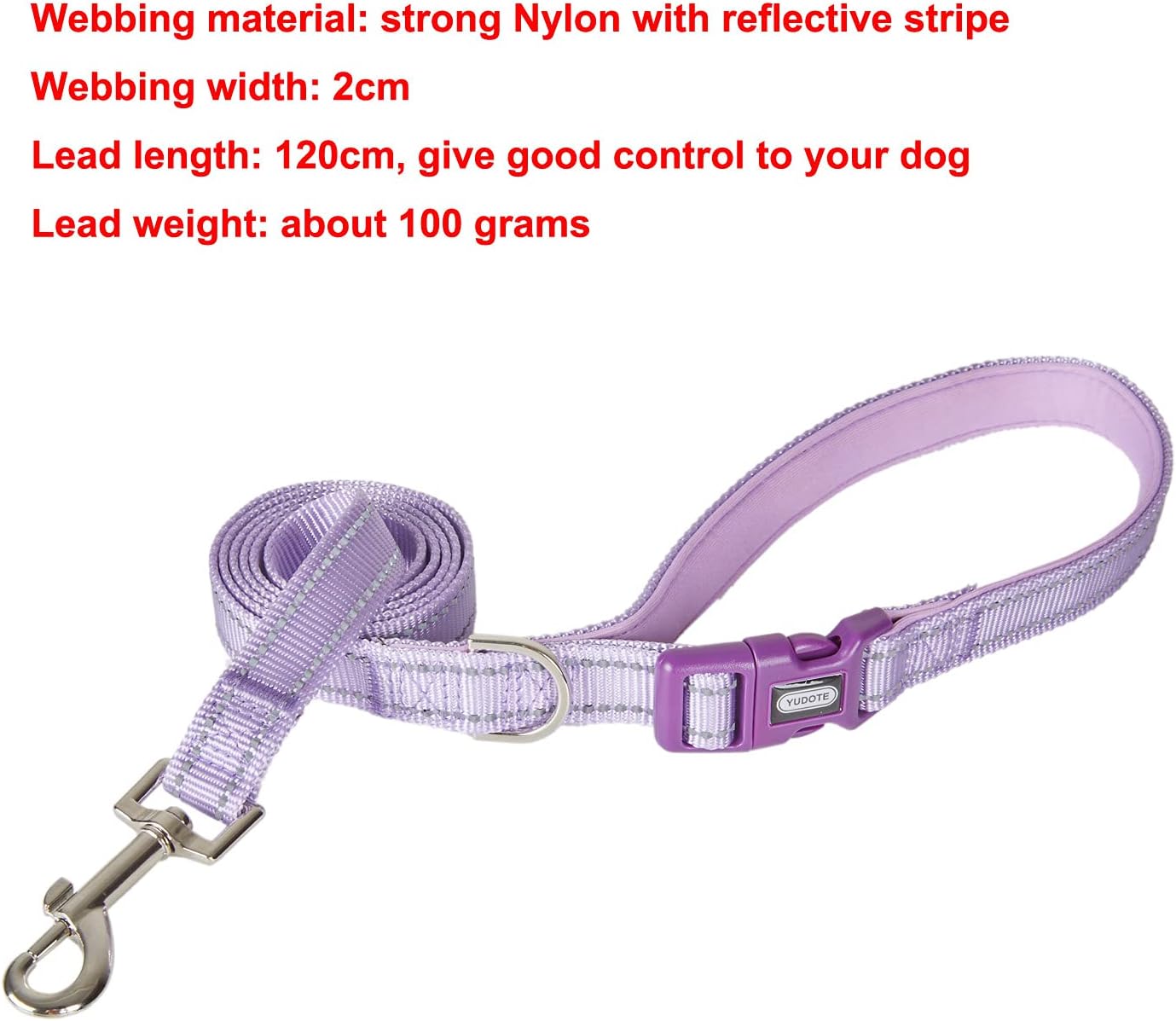 Detalle 2 de YUDOTE Strong Nylon Dog Lead with Reflective Stripe and Padded Handle
