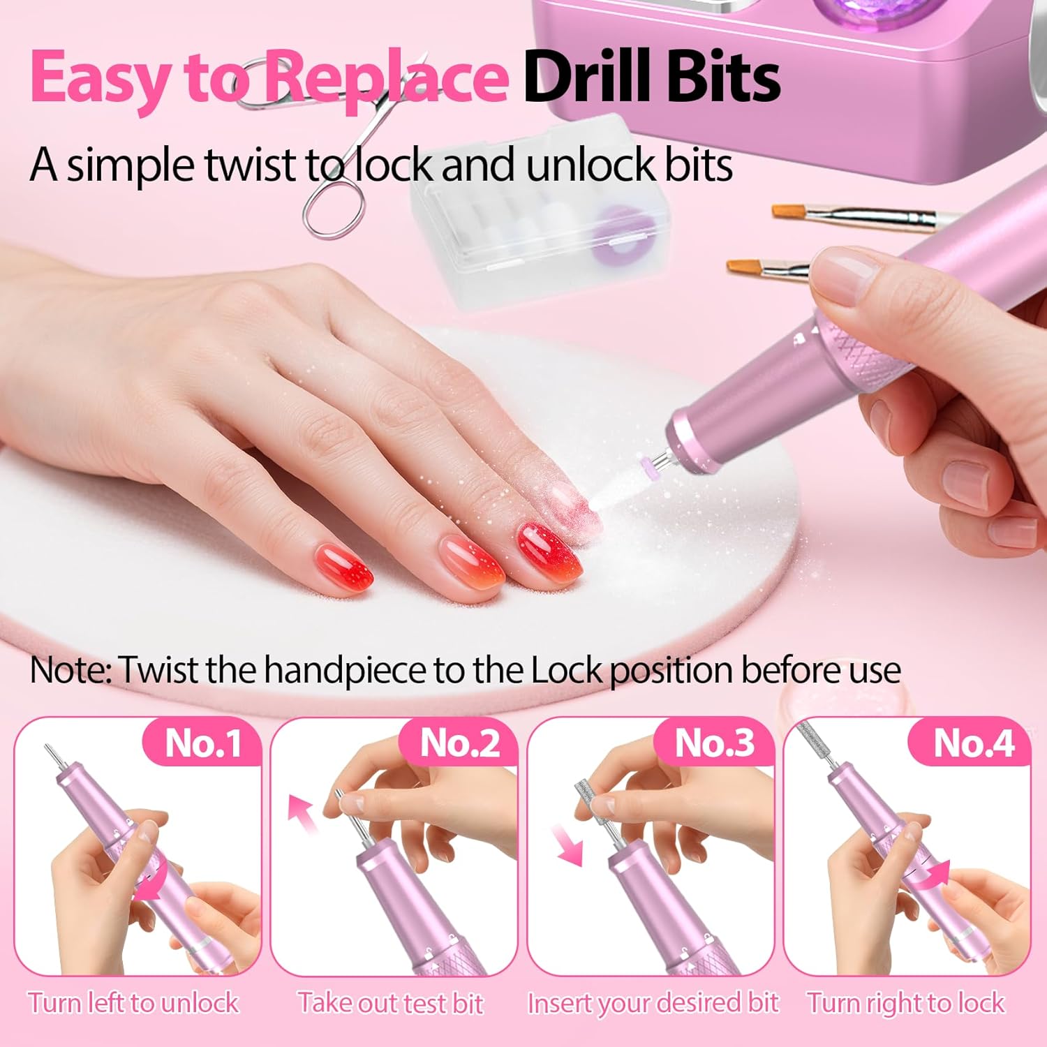 Thumbnail 3 de PYVOLA Professional Electric Nail Drill E-File Machine Kit (45,000 RPM) with LED Display, Low Noise & LED