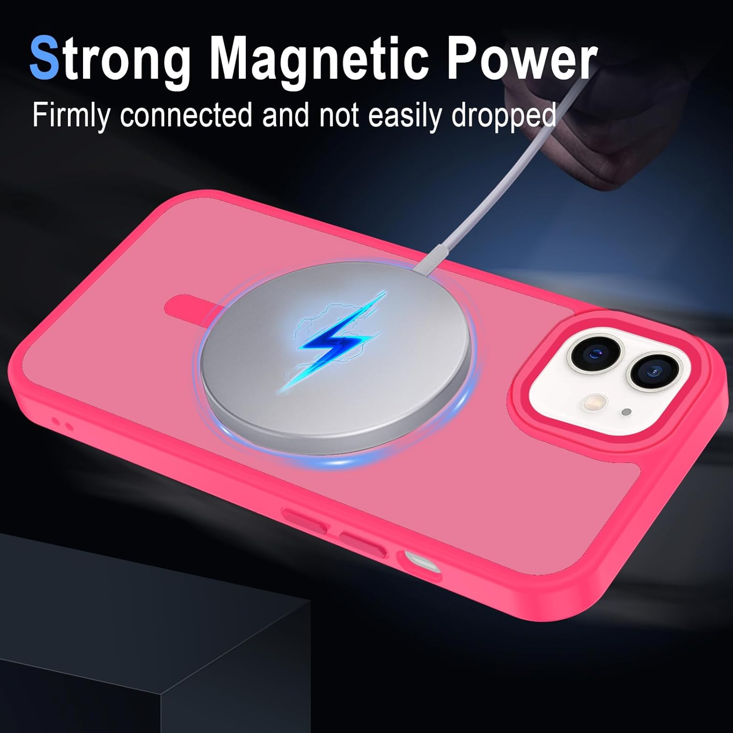 Detalle de XTCASE Coque magnétique pour iPhone 12/12 Pro — dos translucide rose rouge, protection renforcée et compatibilité MagSafe