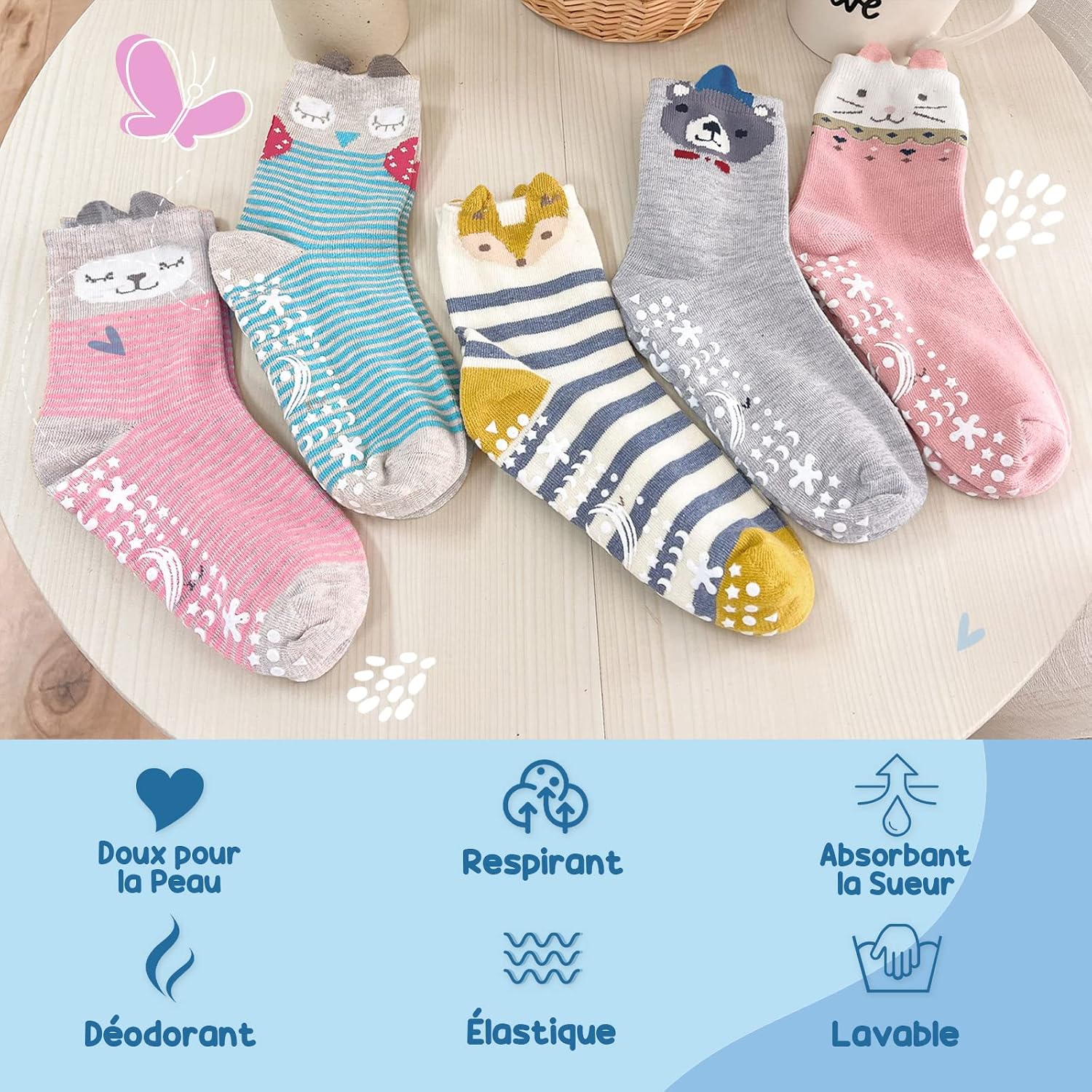 Thumbnail 5 de PUTUO Chaussettes Antidérapantes Enfant 5 paires