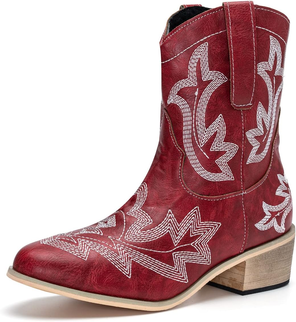 Thumbnail 6 de Ophestin Womens Western Cowboy Boots: Low Chunky Pointed Toe with Wide Calf and Embroidery