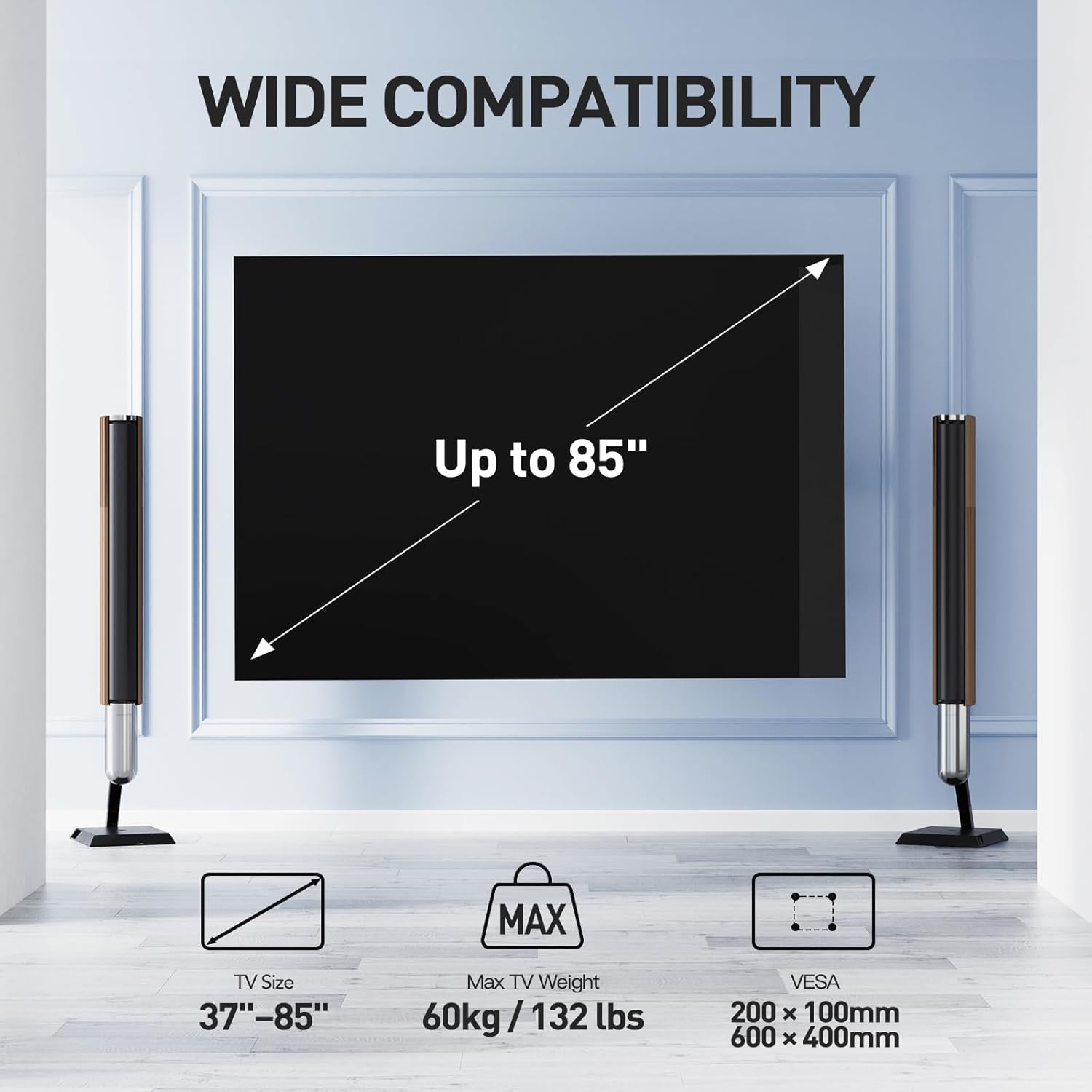 Thumbnail 1 de PERLESMITH PSPILFK1 Supporto TV a parete girevole, inclinabile ed estendibile 37–85 pollici (VESA 200x100–600x400)