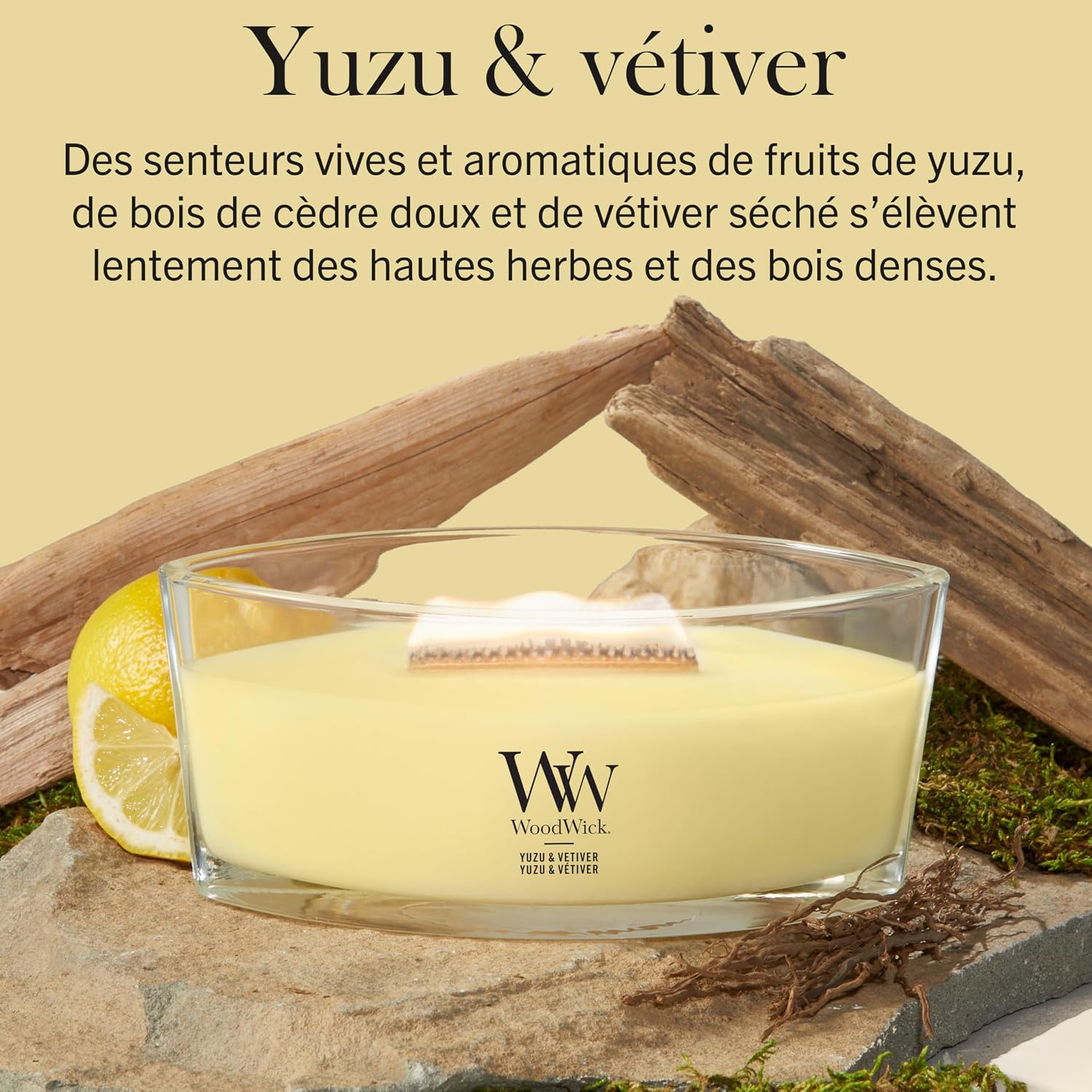 Detalle 2 de WoodWick Bougie parfumée Ellipse Yuzu & Vetiver — cadeau chic pour femmes