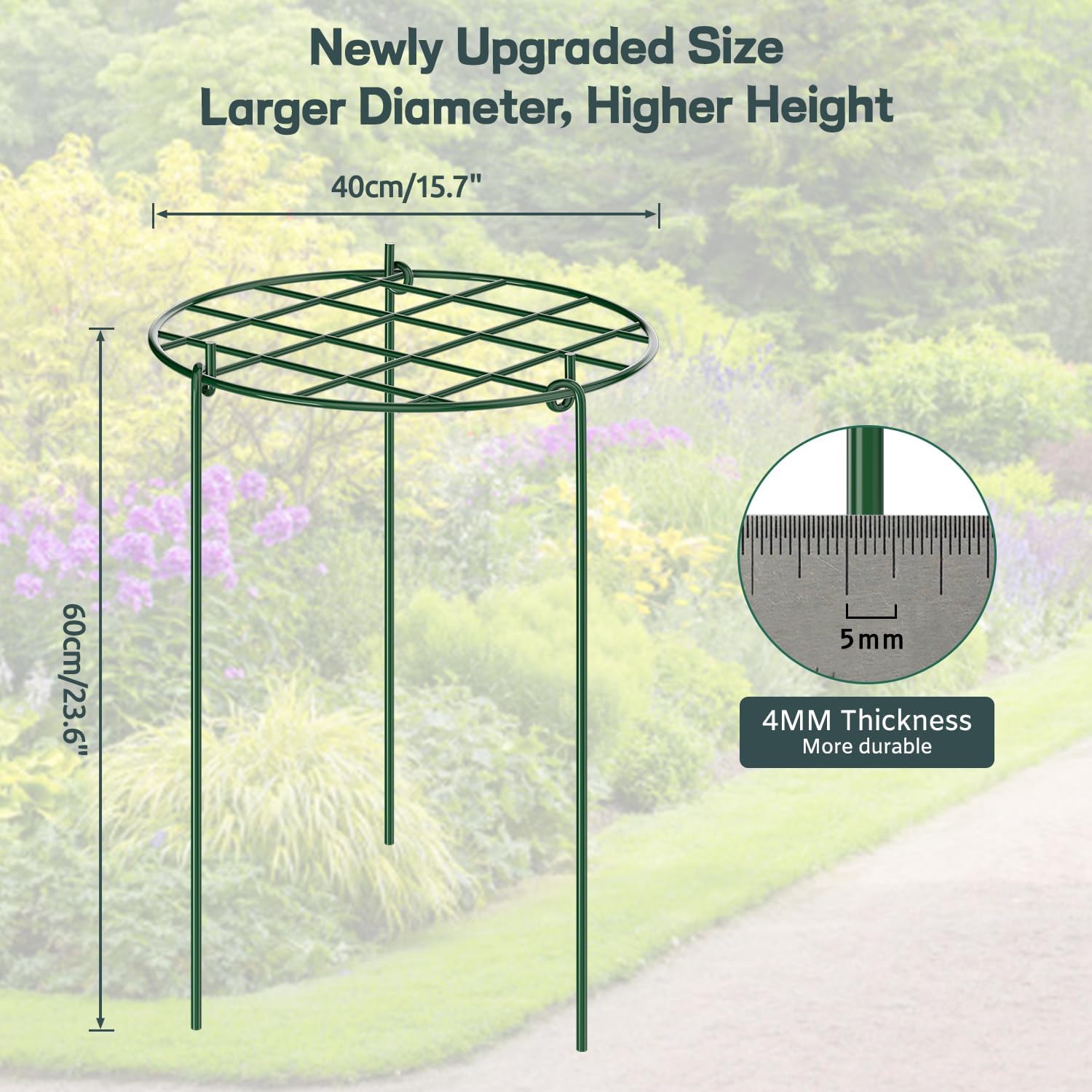 Thumbnail 1 de KAZITOO 4 Pack 60cm Round Grow Through Plant Supports – Heavy-Duty Metal Grid with Detachable Legs