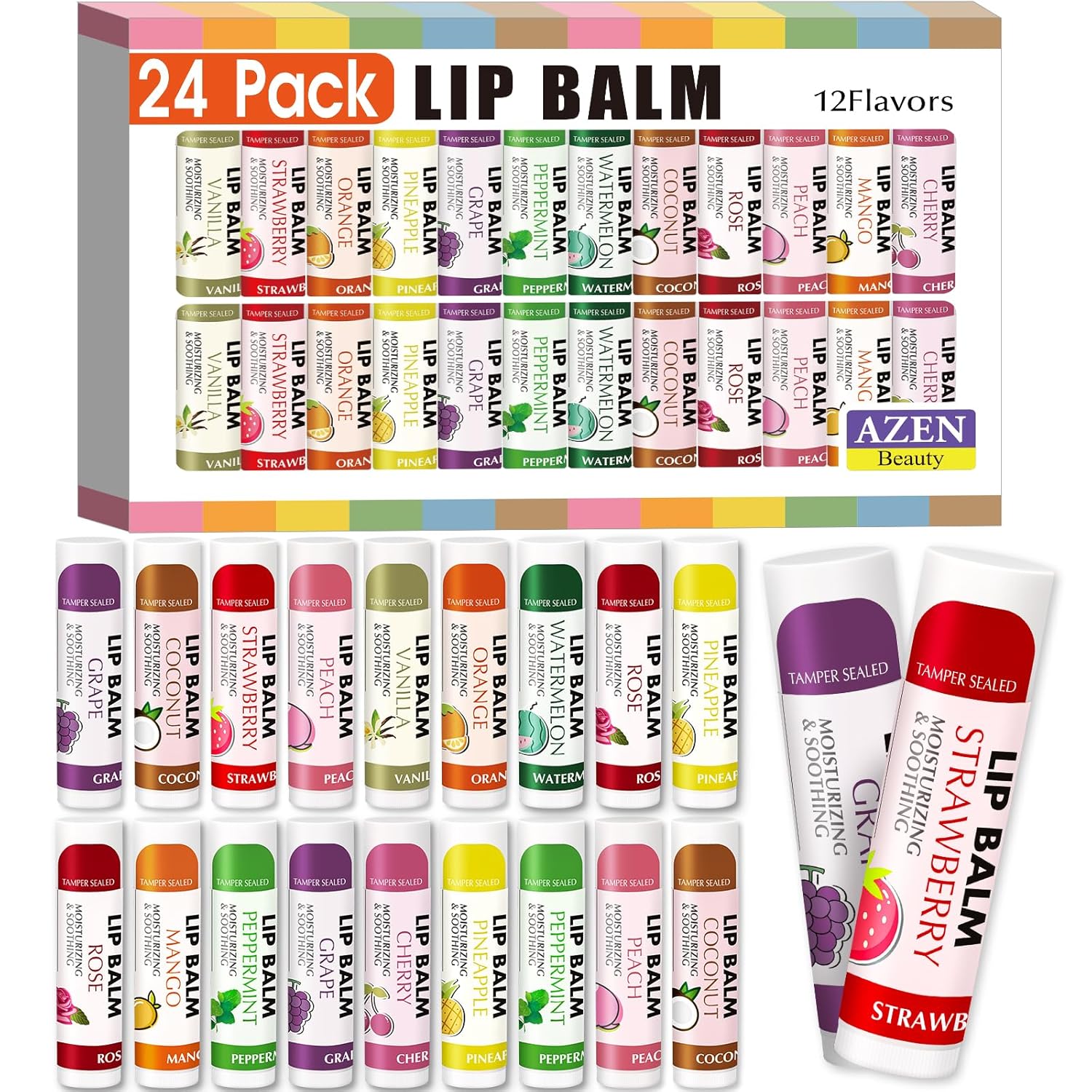 Detalle de AZEN 24 Pack Lip Balm 12 Flavors 🍯