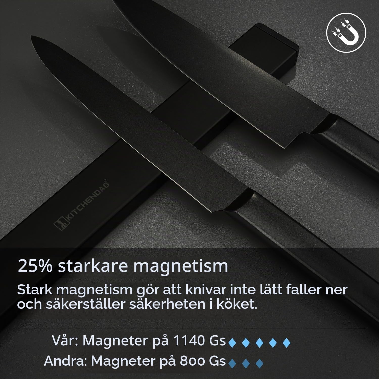Thumbnail 1 de Trhillsbrad magnetisk knivlist 50 cm i svart rostfritt stål med krokar