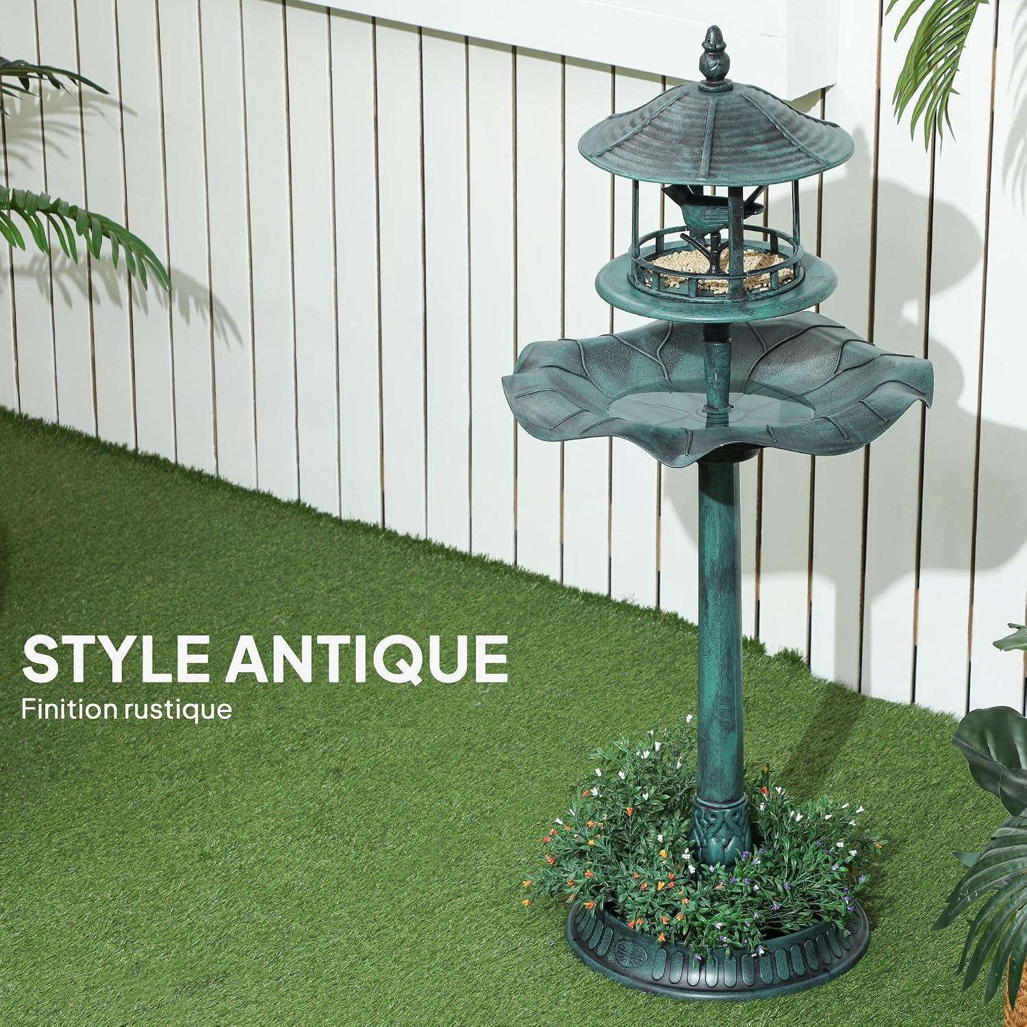 Detalle 2 de Outsunny 844-135V00GN vogelbad 3-in-1, plantenbak en voederplek