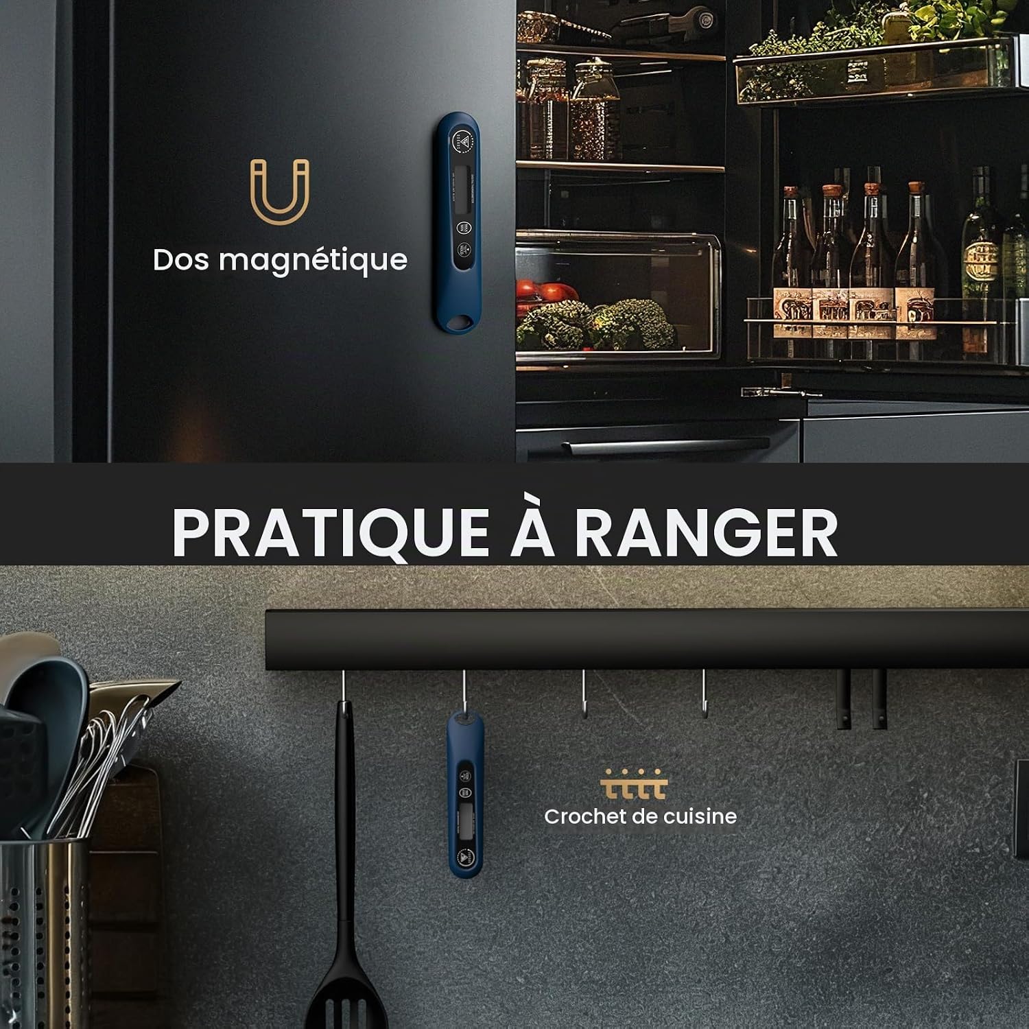 Detalle 2 de DOQAUS CP6 keukenthermometer met opvouwbare sonde en verlicht lcd-scherm