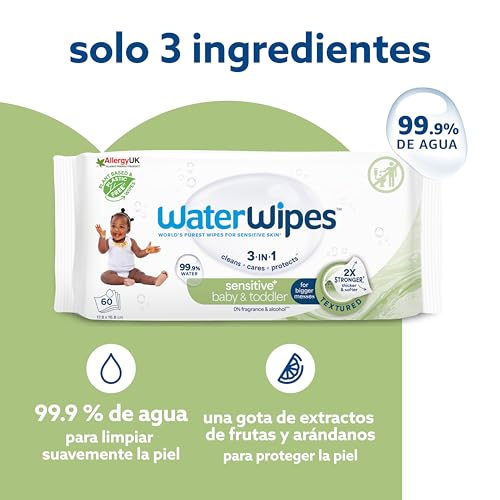 Detalle 2 de WaterWipes Sensitive+ toallitas para bebé, 12 paquetes y textura limpiadora