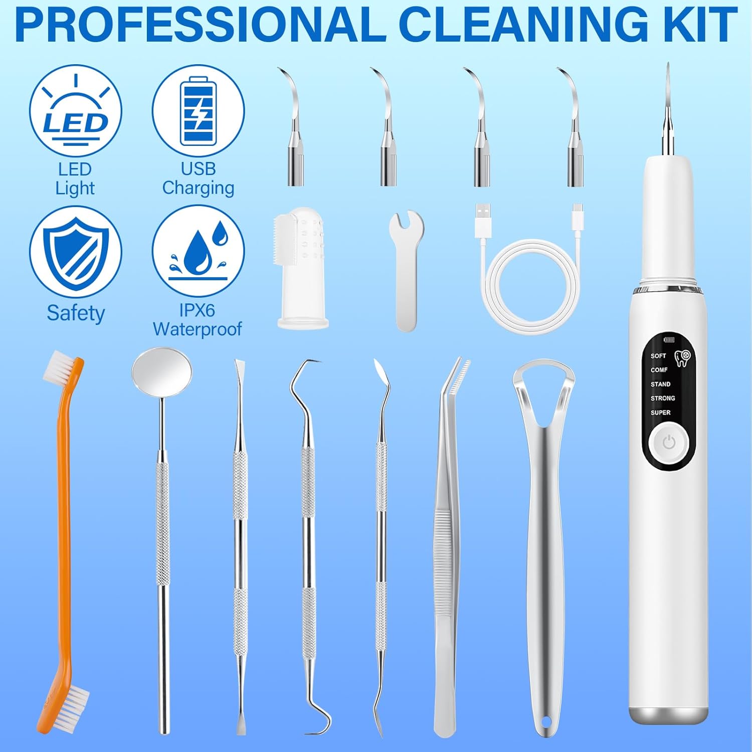 Thumbnail 1 de Collazoey Kit Pulizia Denti per Cani e Gatti con spazzolino a ultrasuoni 5 modalità e LED