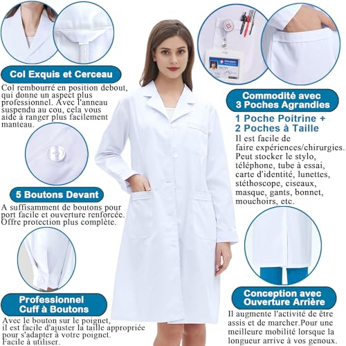 Detalle de COCREAZY Blouse Chimie Lycee – blouse laboratoire coton/polyester à 3 poches