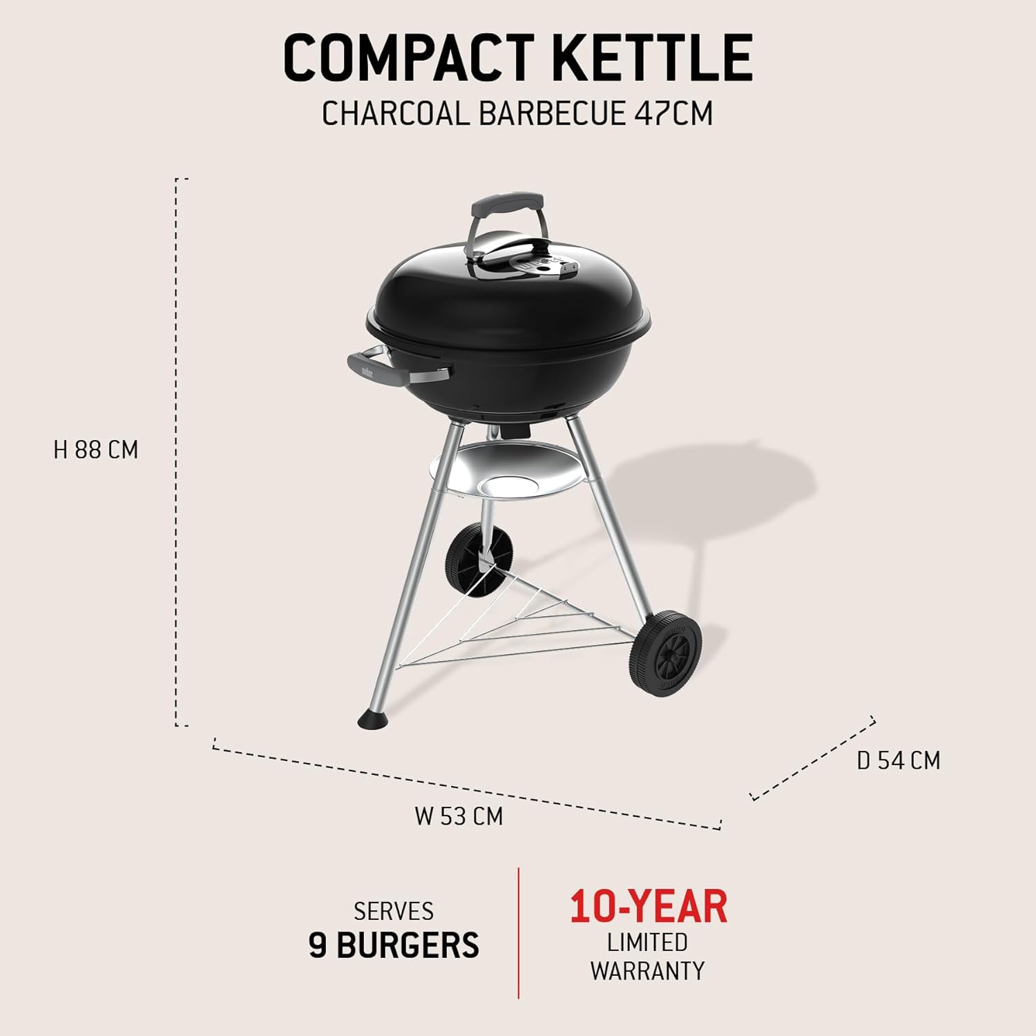 Thumbnail 3 de Weber Compact Kettle Holzkohlegrill (2026 Version) – 47 cm, Dreibein-Ständer, Räder, Rostfreies Design