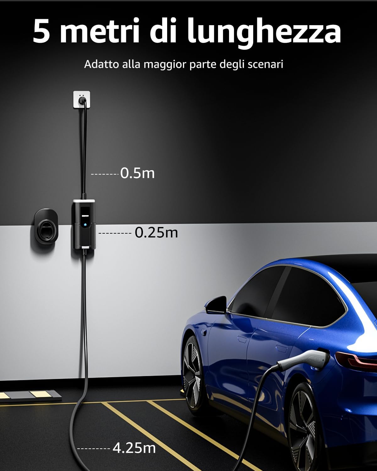 Thumbnail 1 de bokman Colonnina Ricarica Auto Elettrica 3,68 kW • 5 m • Corrente Regolabile 6–16A | Wallbox Type 2 con Schuko