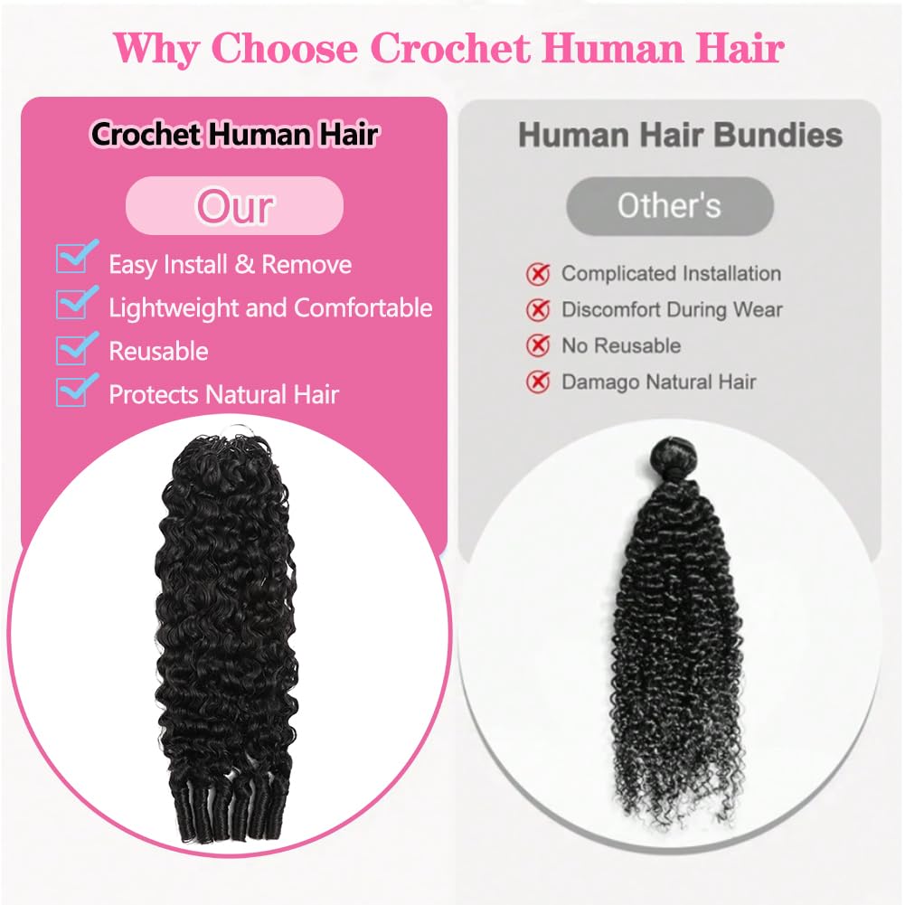 Detalle de Human Crochet Hair 20 Inch Burmese Curly, 60g Bundle — Knotless, Pre-Separated, Lightweight & Reusable