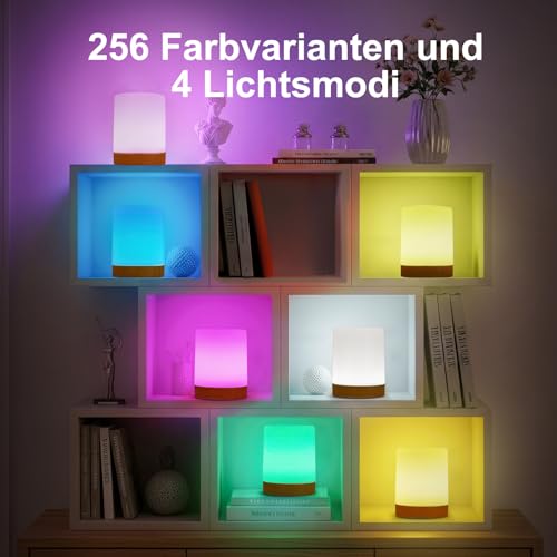 Detalle 2 de Dorifun LED Nachttischlampe Touch Dimmbar 2er Set – Kabellos, Timer & Memory, 256 RGB Farben