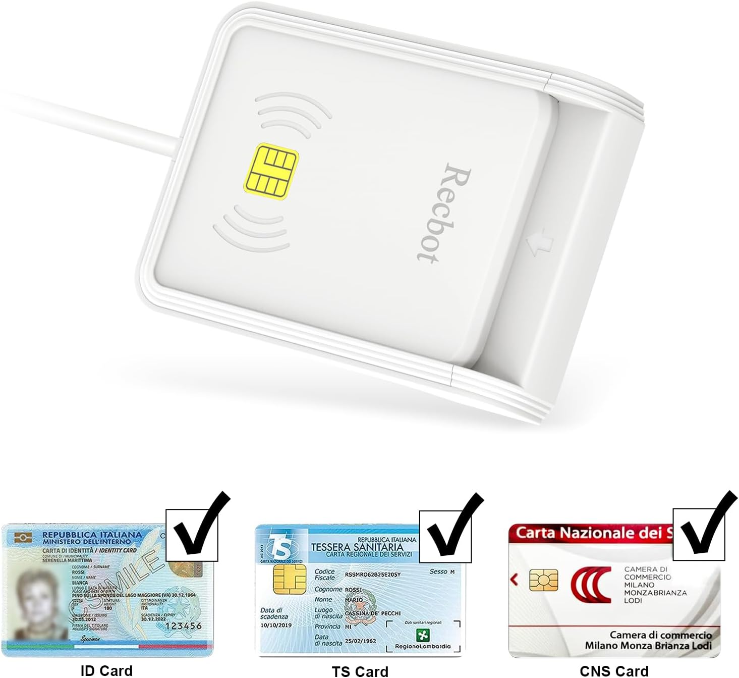 Detalle de Recbot Lettore CIE 3.0: Lettore CIE NFC e Card per firma digitale, compatibile Windows 10/11