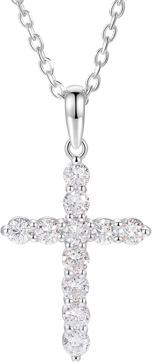 Detalle de GemmGalore Lab-Grown Diamond Cross Necklace, 18-inch chain