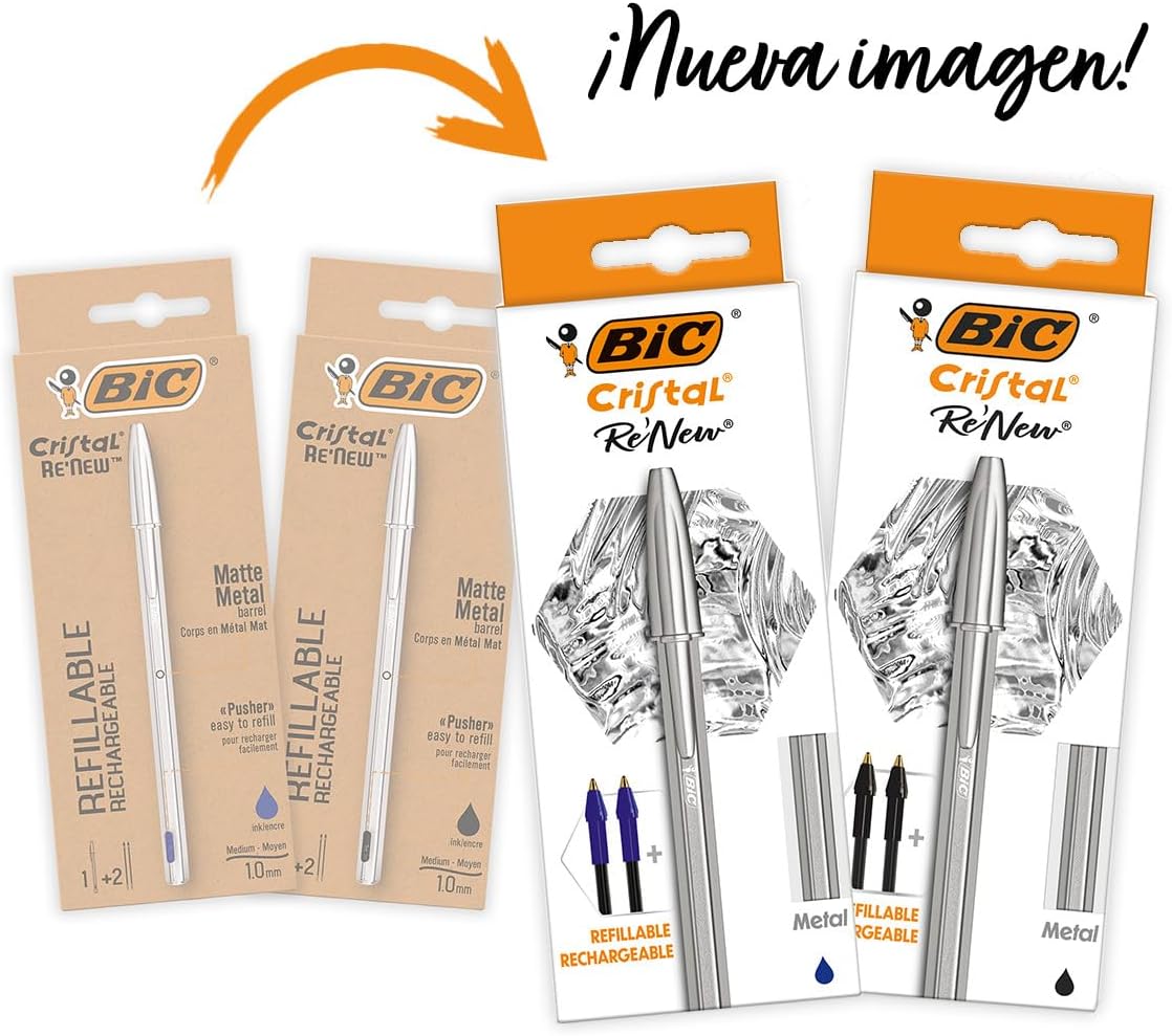 Thumbnail 1 de BIC Cristal Re'New Bolígrafo Metal Recargable 🖊️ (2+4)