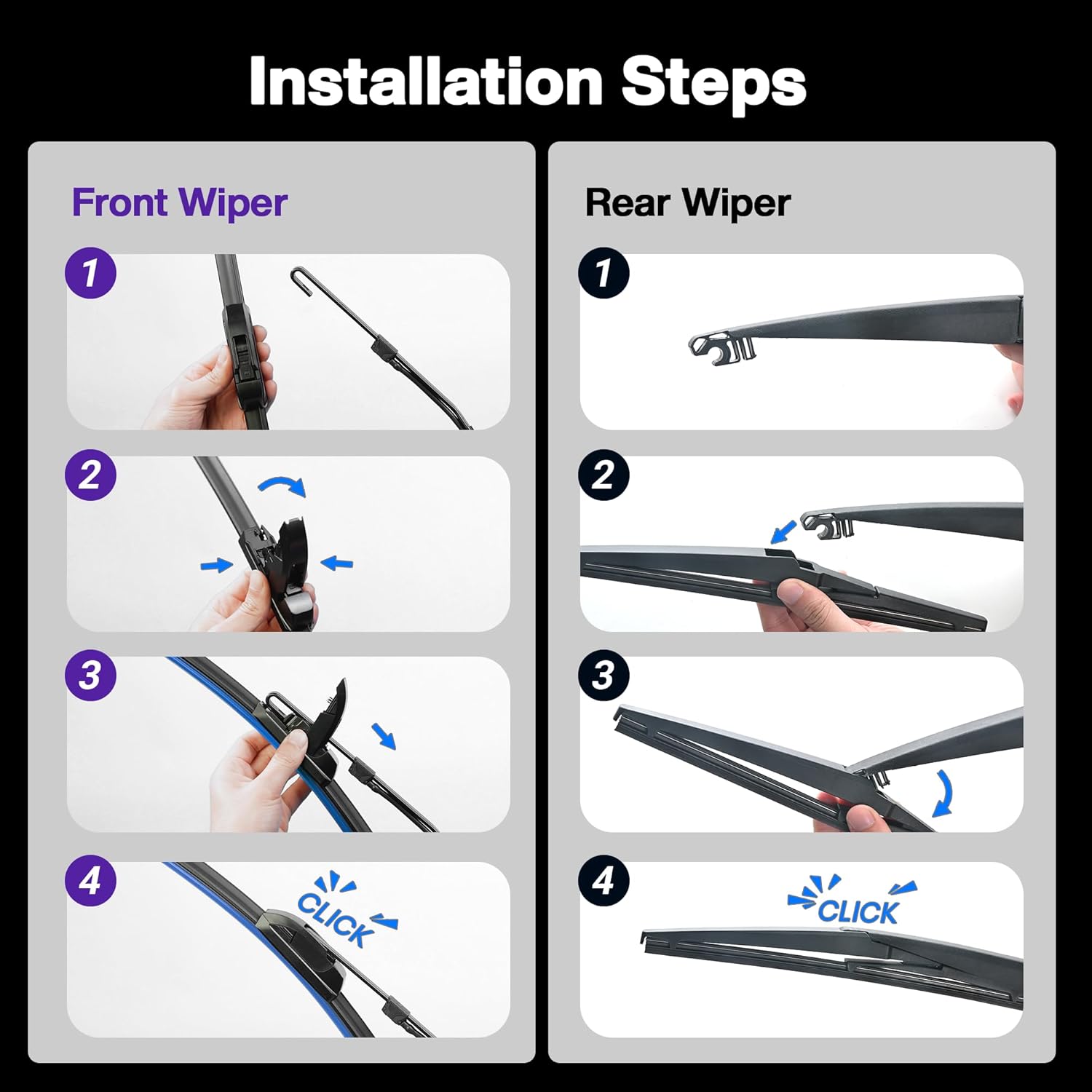 Thumbnail 3 de JARHOT 24" + 17" Windshield Wipers with 12" Rear Blade Replacement for Toyota RAV4 (2006-2012) — Pack of 3
