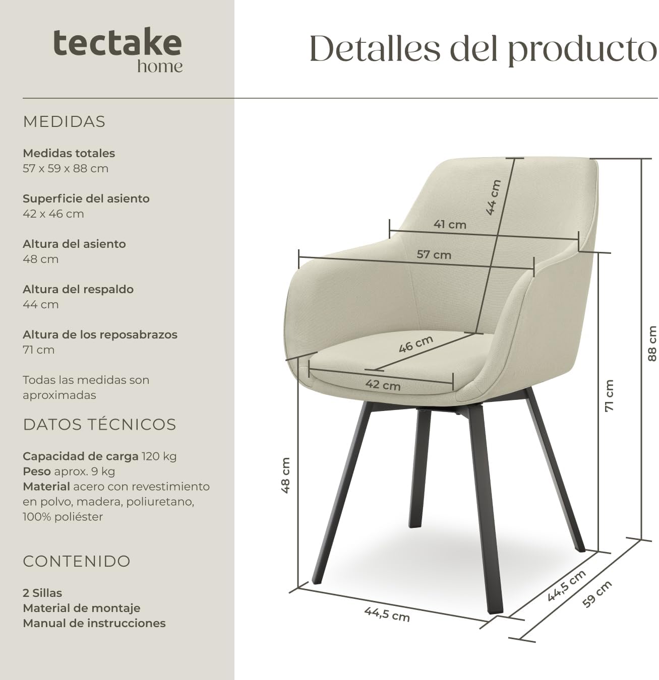 Thumbnail 2 de TecTake Silla Giratoria 360° beige