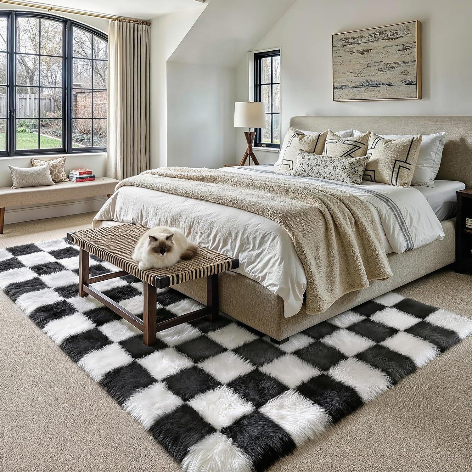 Detalle de HUGEAR X24IU0093 Shaggy Checkered Rug, 160 x 230 cm, Black and White
