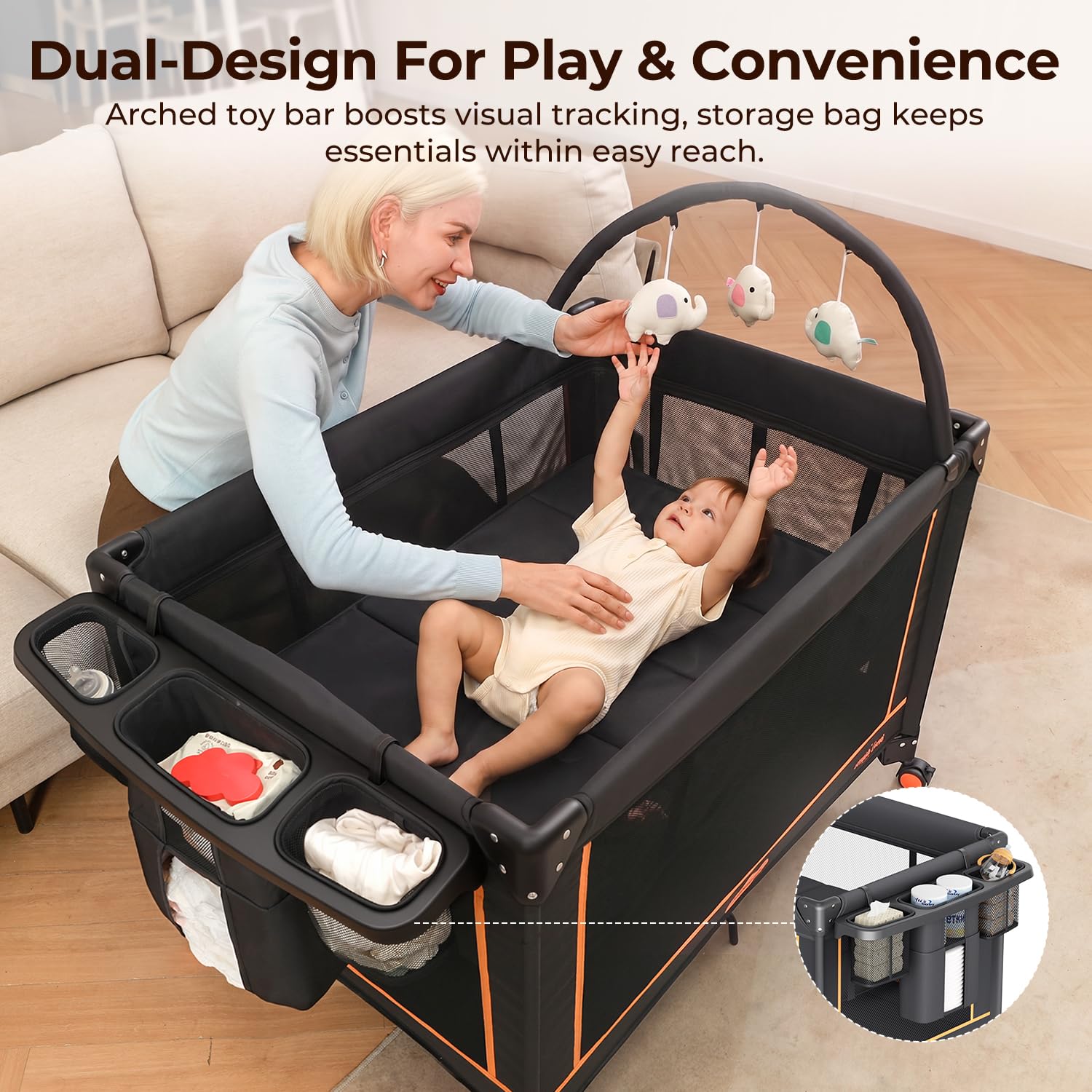Thumbnail 6 de Pamo Babe Pack and Play Travel Crib with Mattress, Folding Playard and Lockable Wheels