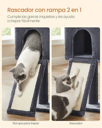 Thumbnail 3 de Feandrea PCT143G01 árbol de gatos gris ahumado con torre de juegos y cueva de felpa