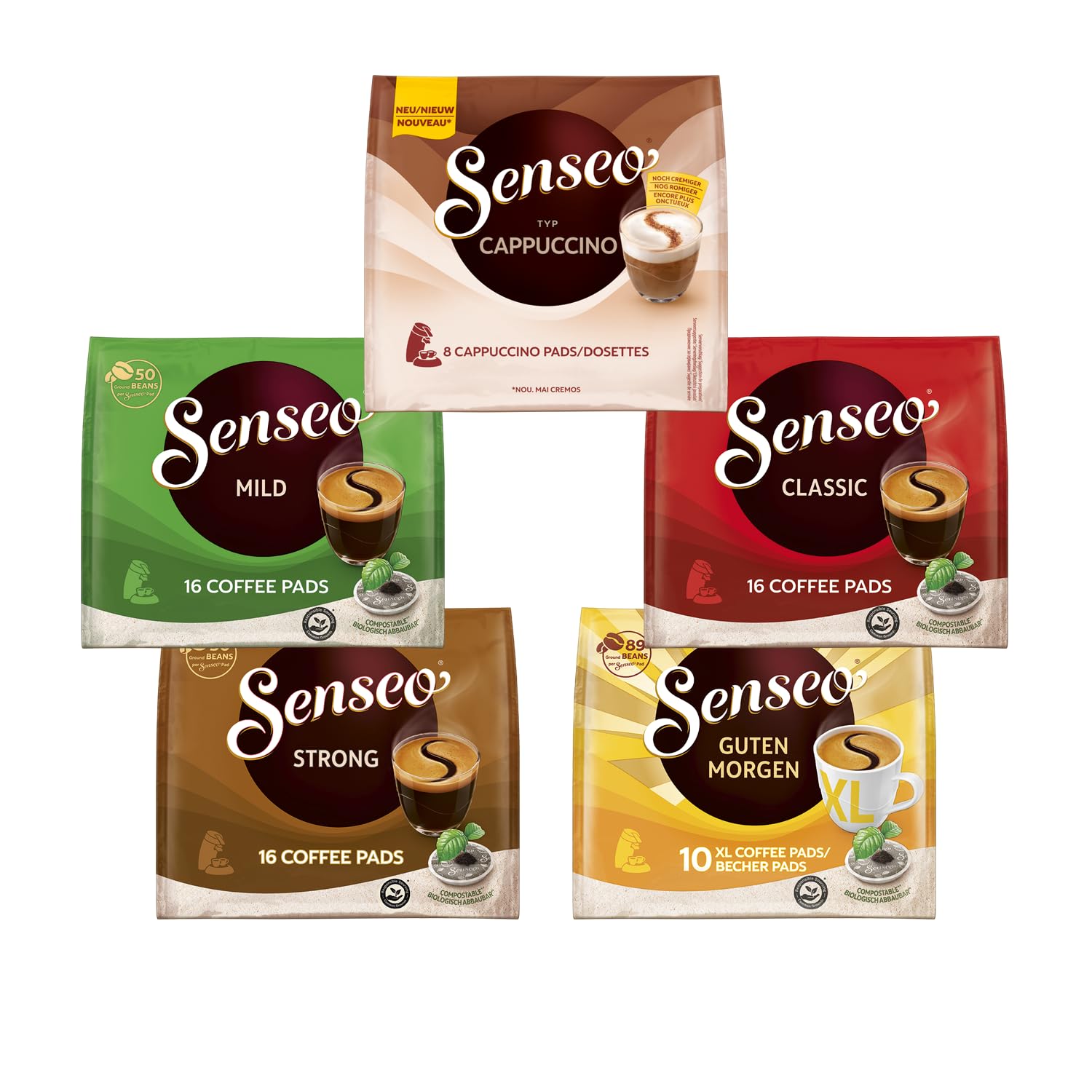 Detalle de Senseo Probierbox 5 Sorten – 66 Kaffeepads zum Probieren (5 x 16 Pads)