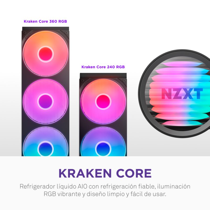 Thumbnail 1 de NZXT Kraken Core 240mm refrigeración líquida con 2 ventiladores RGB multicolor