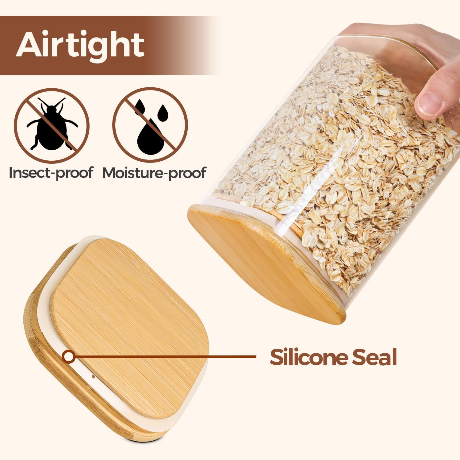 Thumbnail 6 de ComSaf Glass Spaghetti Pasta Storage Containers (2.2 Qt, Set of 3) with Lids