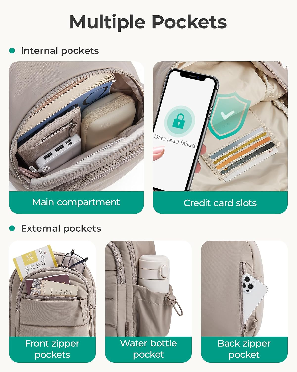 Thumbnail 3 de bagsmart Crossbody Bags for Women – 4L Sling Bag with Anti-Theft, Water-Resistant Puffer Chest Bag