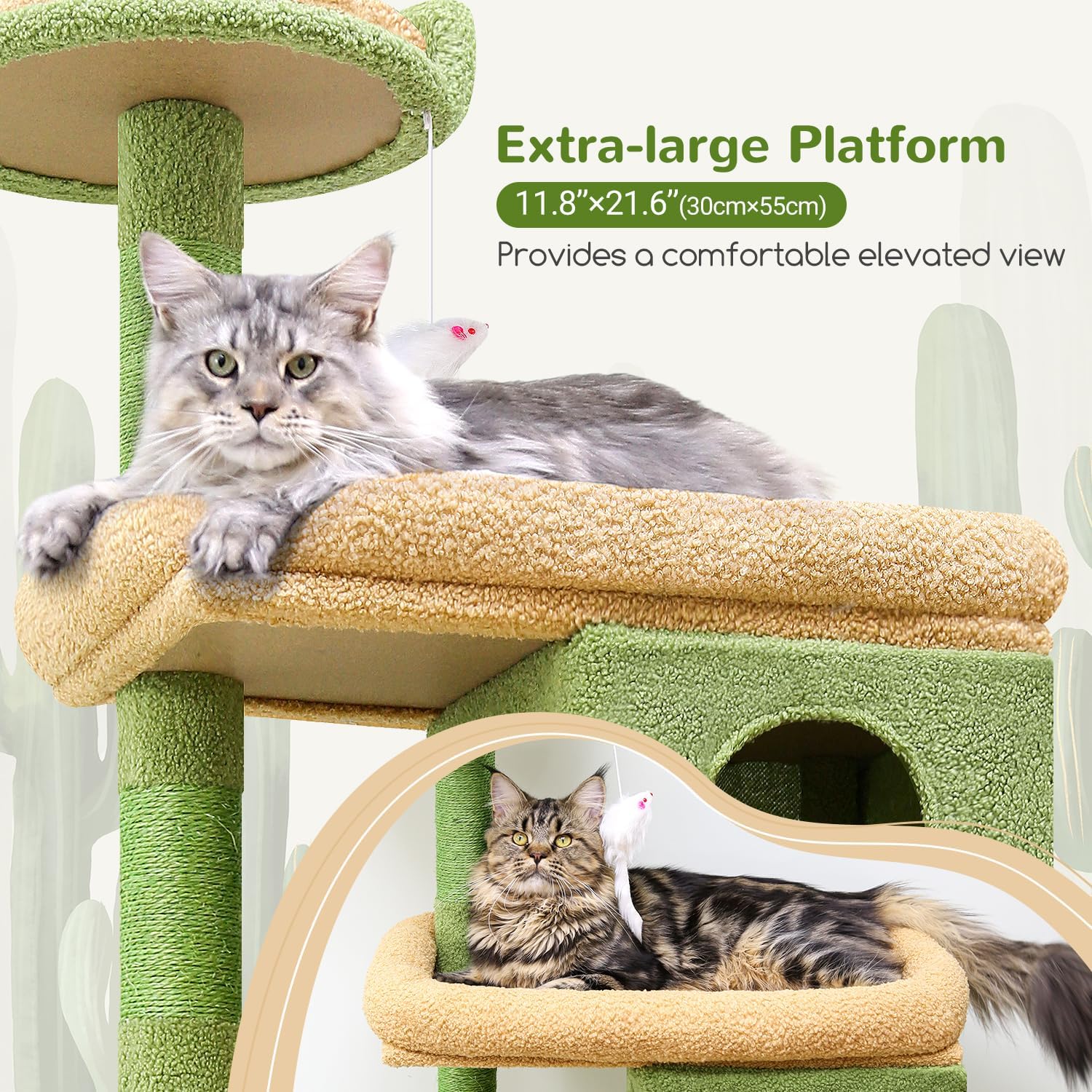Detalle de Globlazer XXL Kratzbaum Grün (S72) für große Katzen & Mehrkatzen – 183 cm mit 2 Katzenhöhlen
