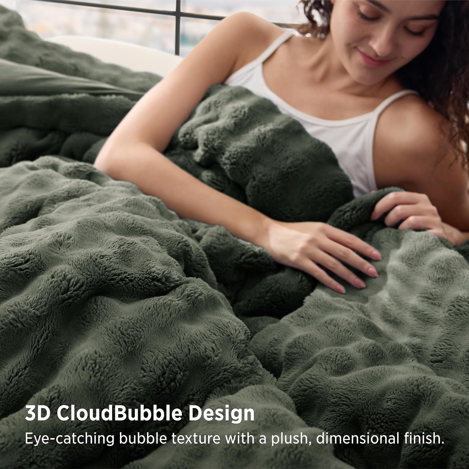 Detalle 2 de Bedsure BB649B3 Queen Bubble Comforter Set, Double-Sided Flannel, 90" x 90