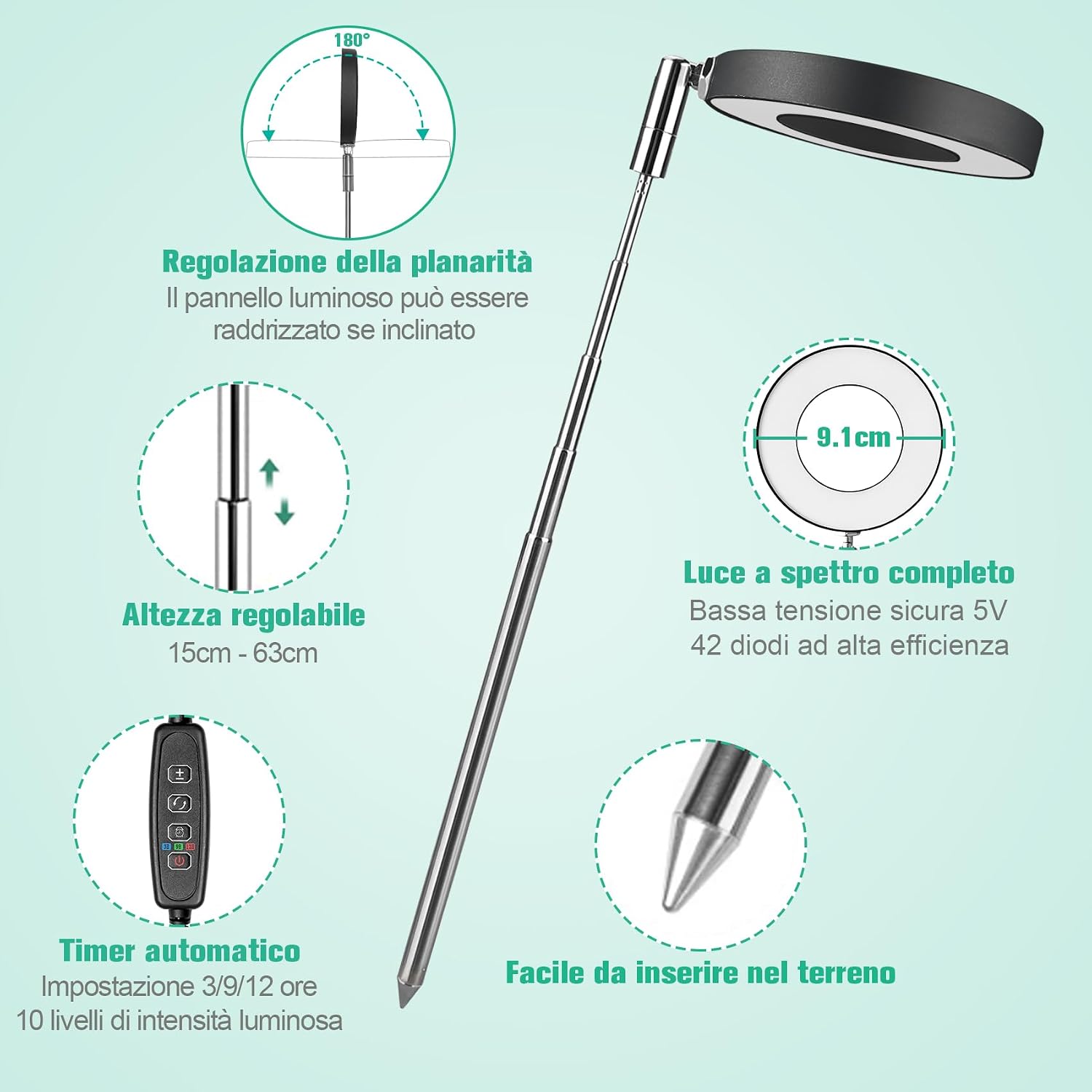 Detalle de Lampada per Piante 42 LEDs a spettro completo 🌱