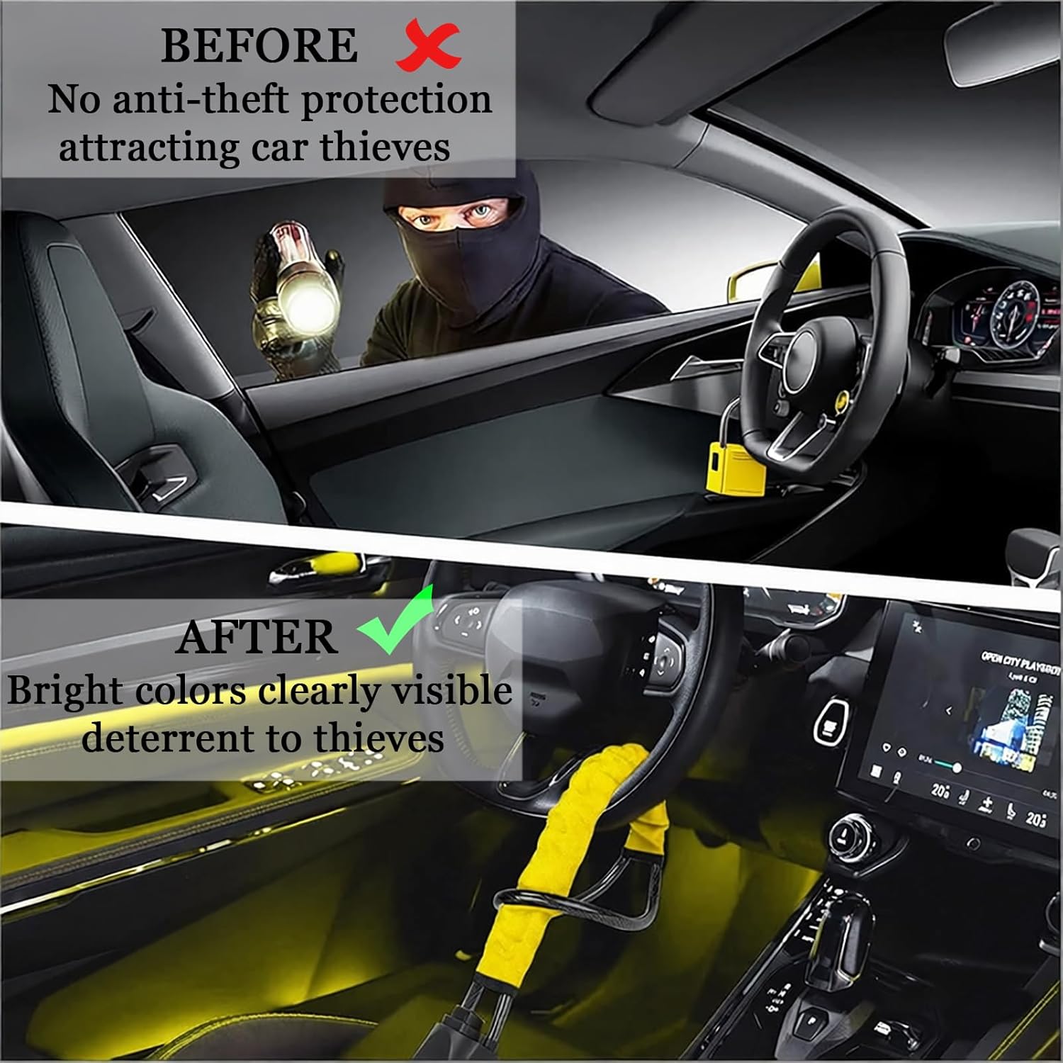 Thumbnail 4 de HZXYchen Steering Wheel Lock with Seat Belt Lock and 3 Keys (High-Visibility Yellow)