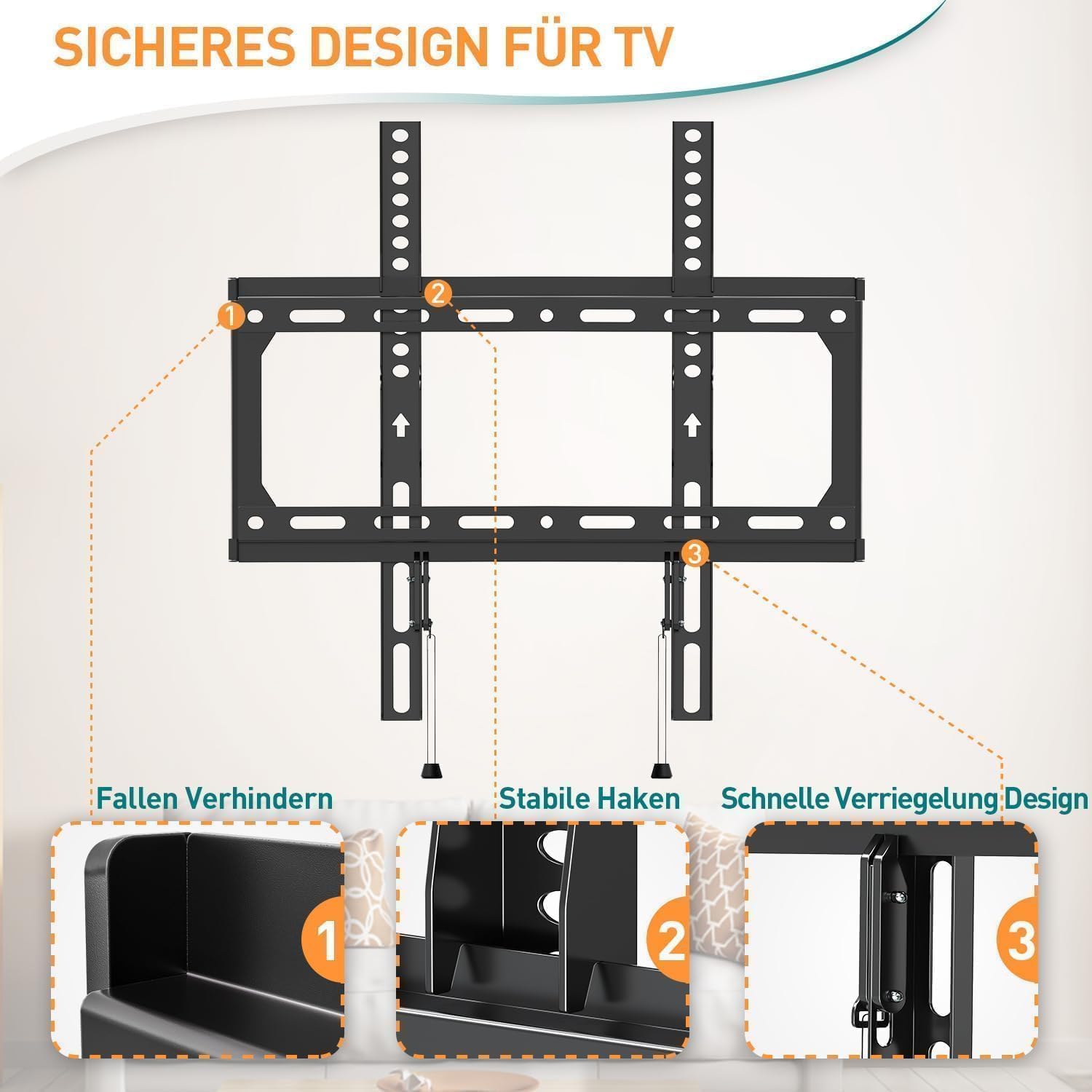 Thumbnail 5 de ELIVED EV3035 feste TV-Wandhalterung (Ultra Slim) für 26–60 Zoll, VESA bis 400x400, bis 45 kg